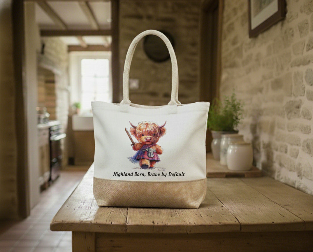 Highland Born, Brave by Default Tote Bag