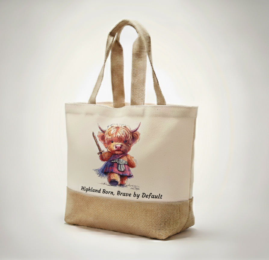 Highland Born, Brave by Default Tote Bag