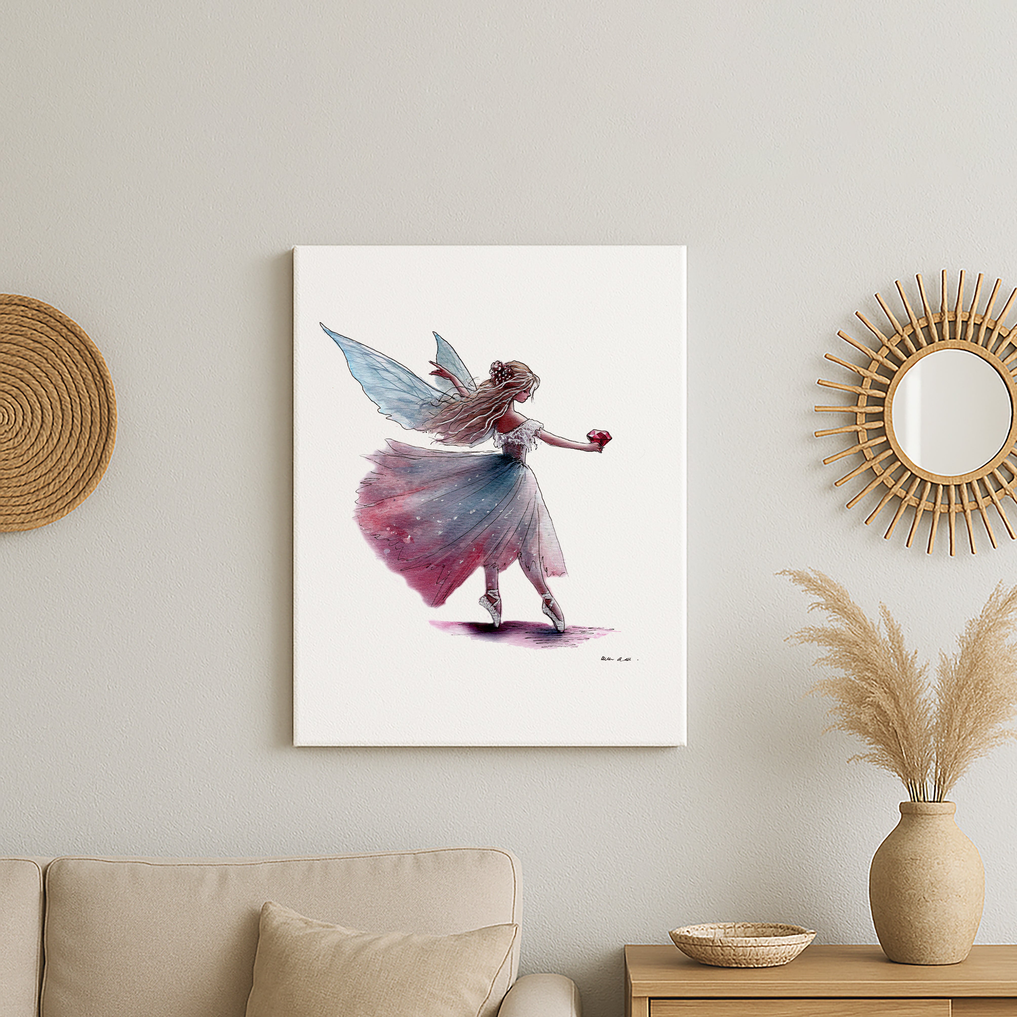 July Ruby Birthstone Fairy Canvas