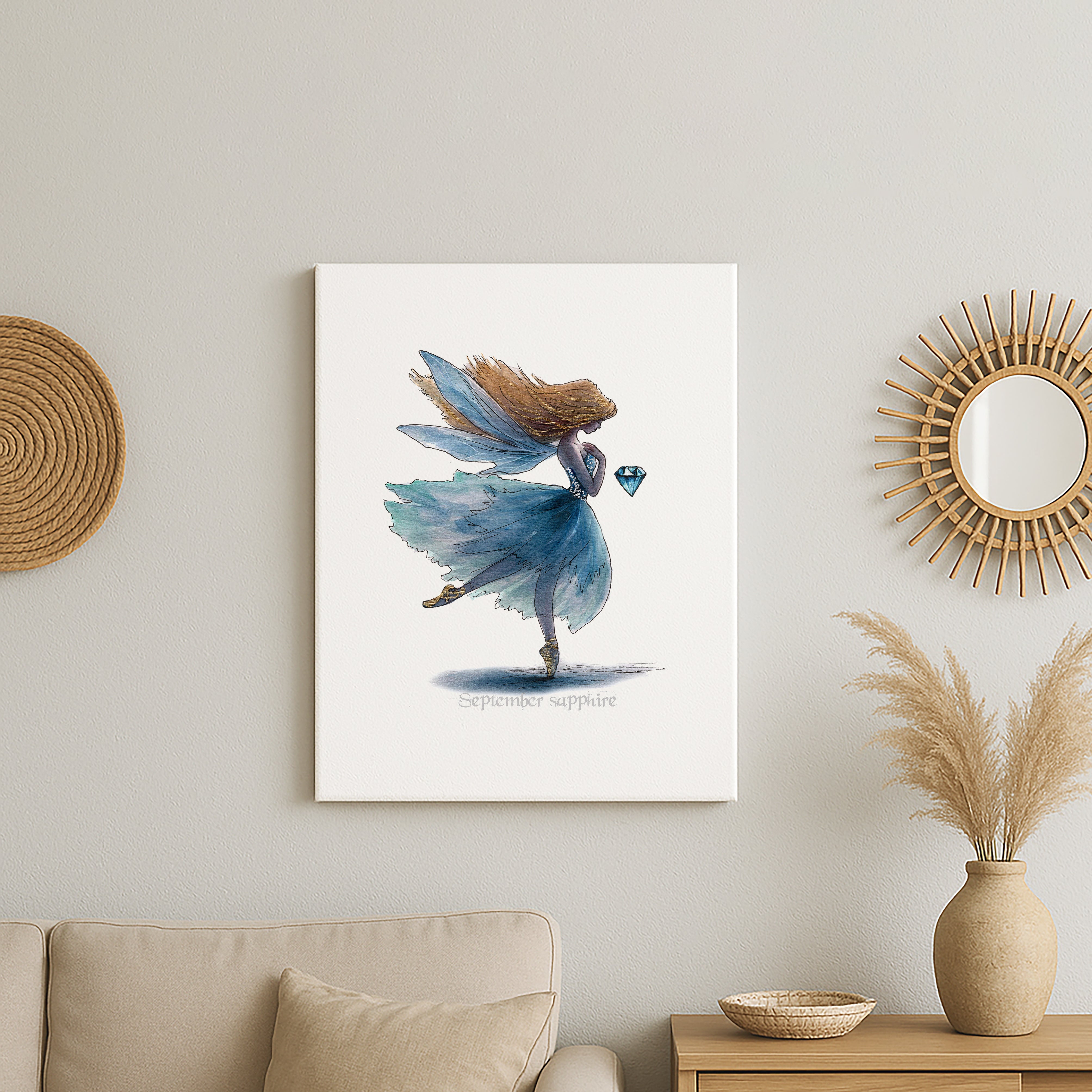 September Sapphire Birthstone Fairy Canvas