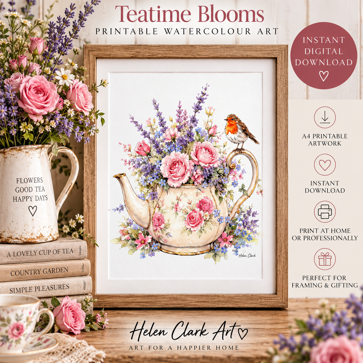 Teatime Blooms - Printable Watercolour Art