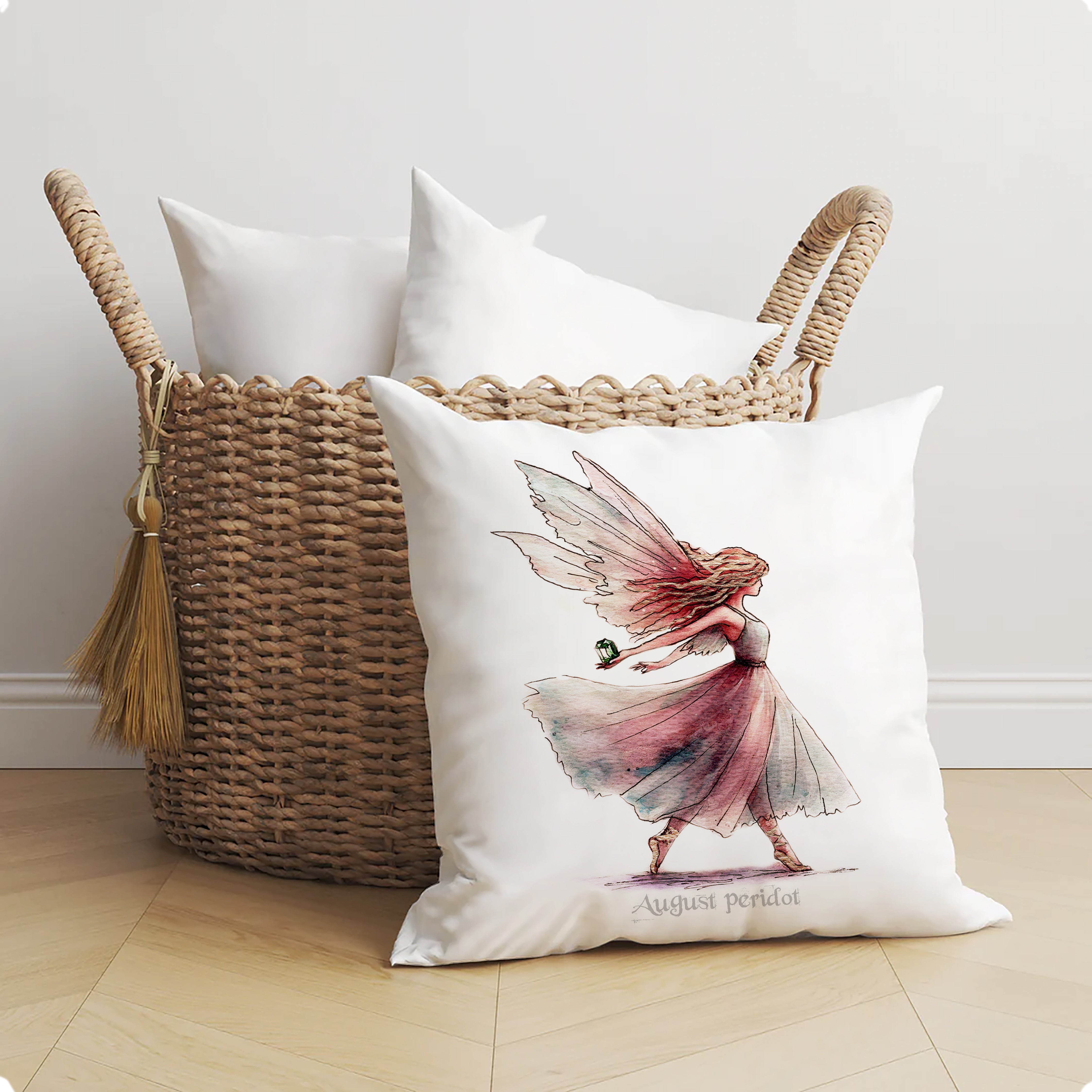 August Peridot Birthstone Fairy Cushion