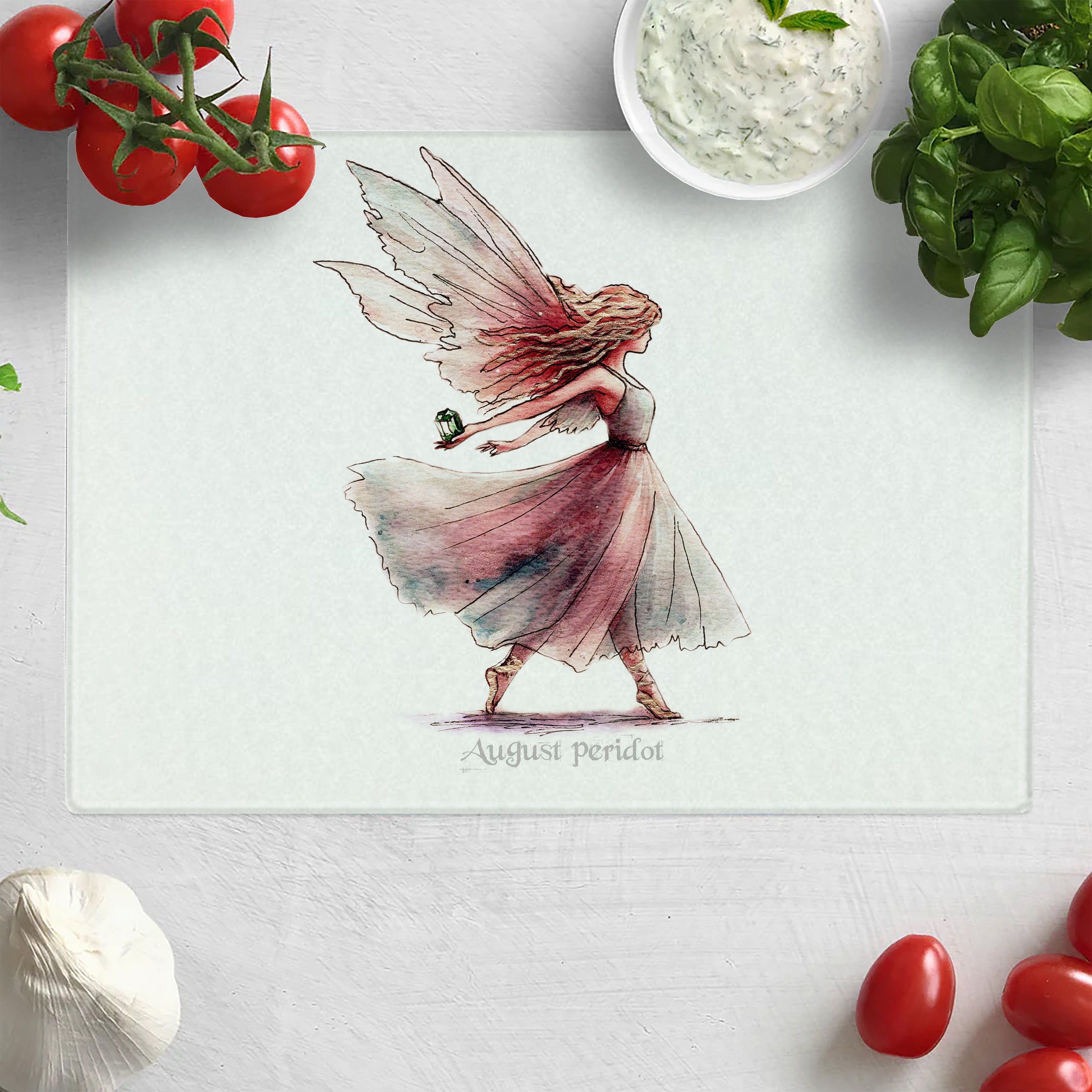 August Peridot Birthstone Fairy Chopping Board