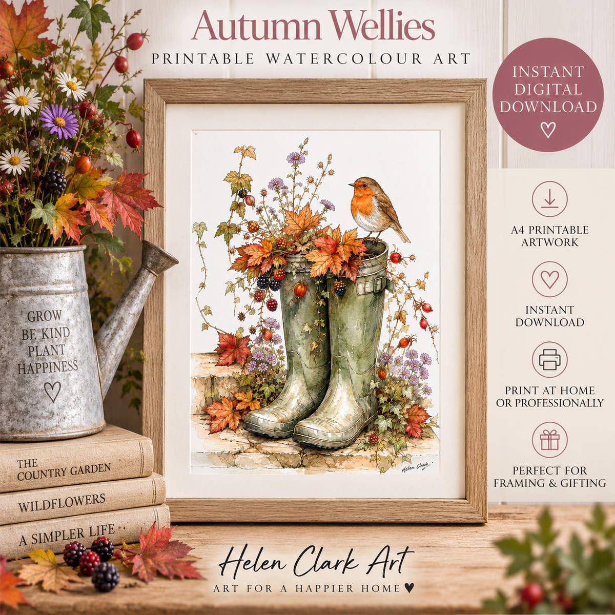 Autumn Wellies  - Printable Watercolour Art