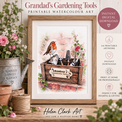 Grandad's Gardening Tool Box - Printable Watercolour Art