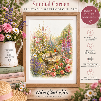 Sundial Garden Angel - Printable Watercolour Art