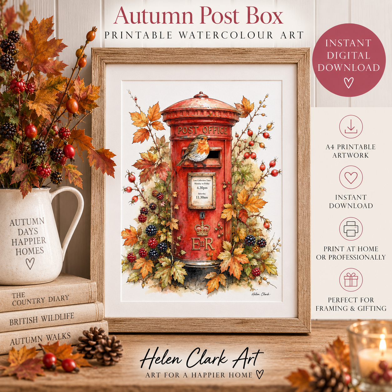 Autumn Postbox - Printable Watercolour Art