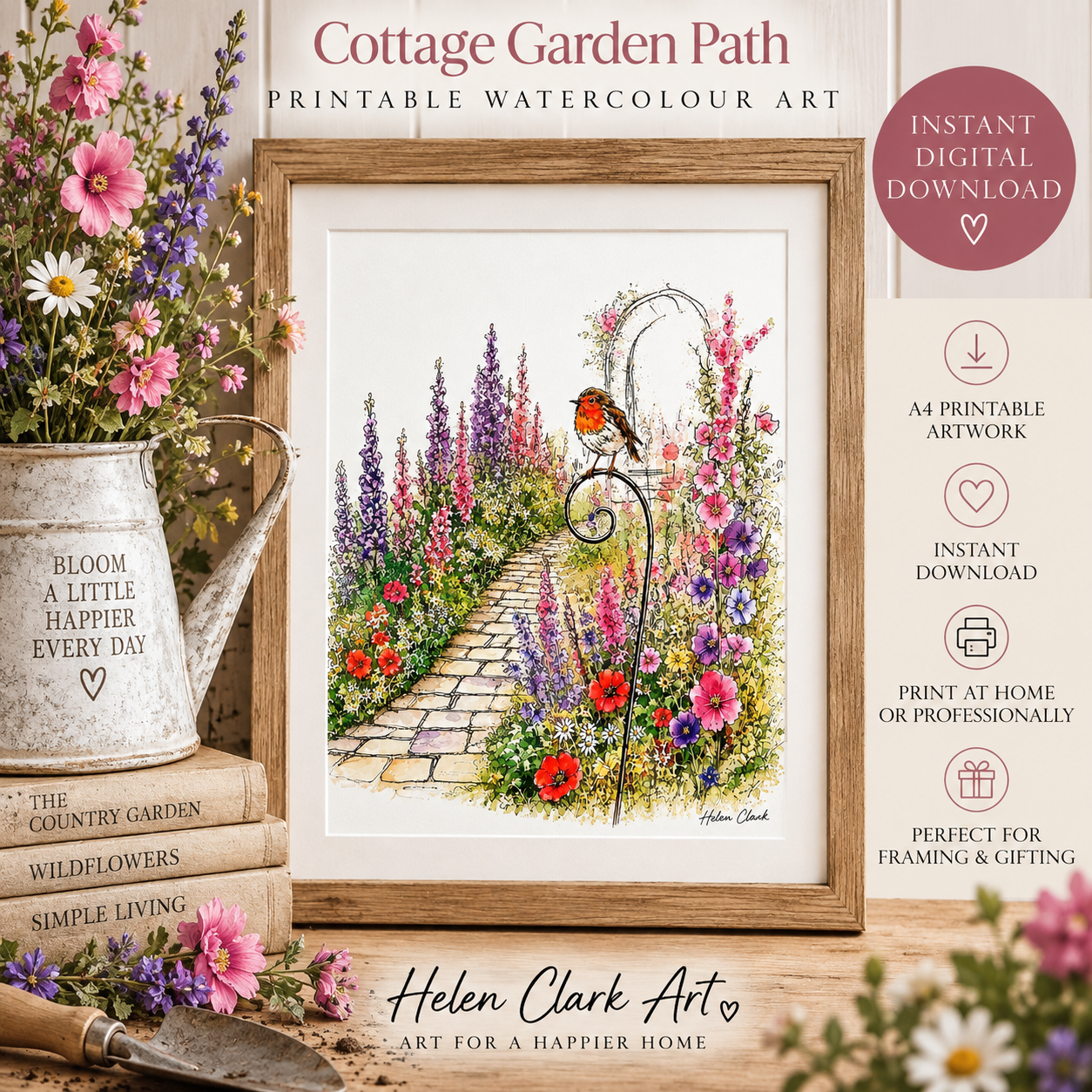 Cottage Garden Path  - Printable Watercolour Art