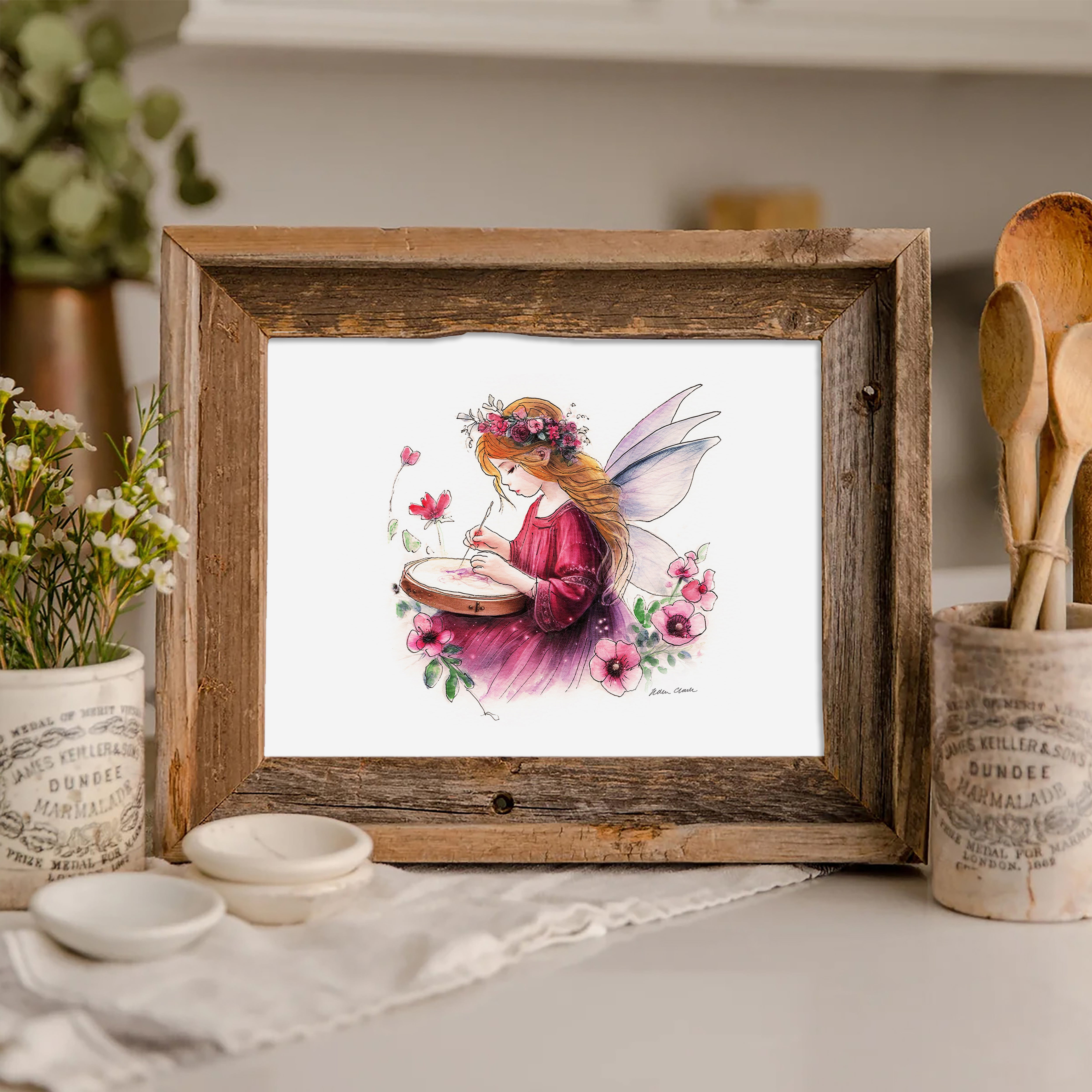 Crafting Embroidery Fairy Art Print