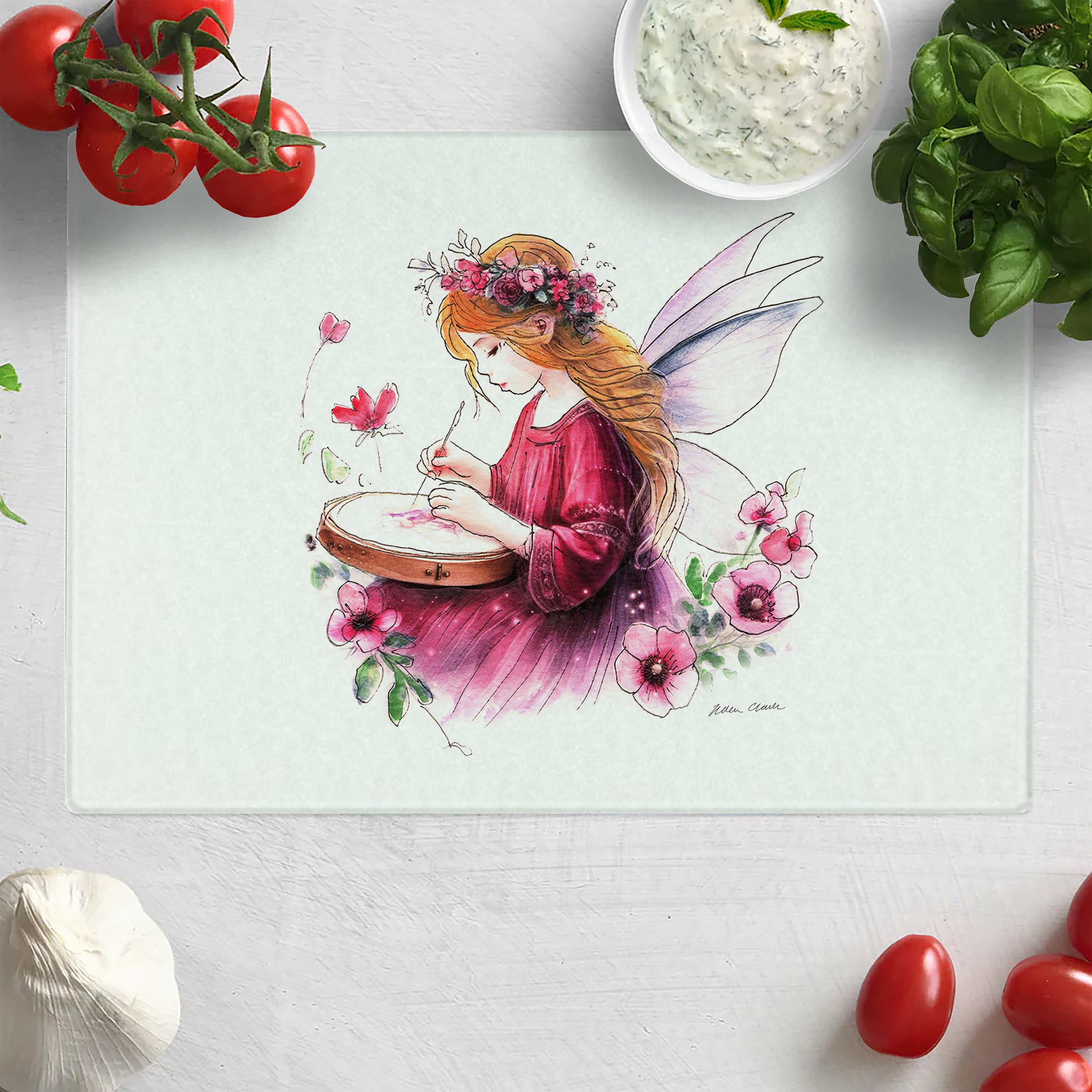Crafting Embroidery Fairy Chopping Board