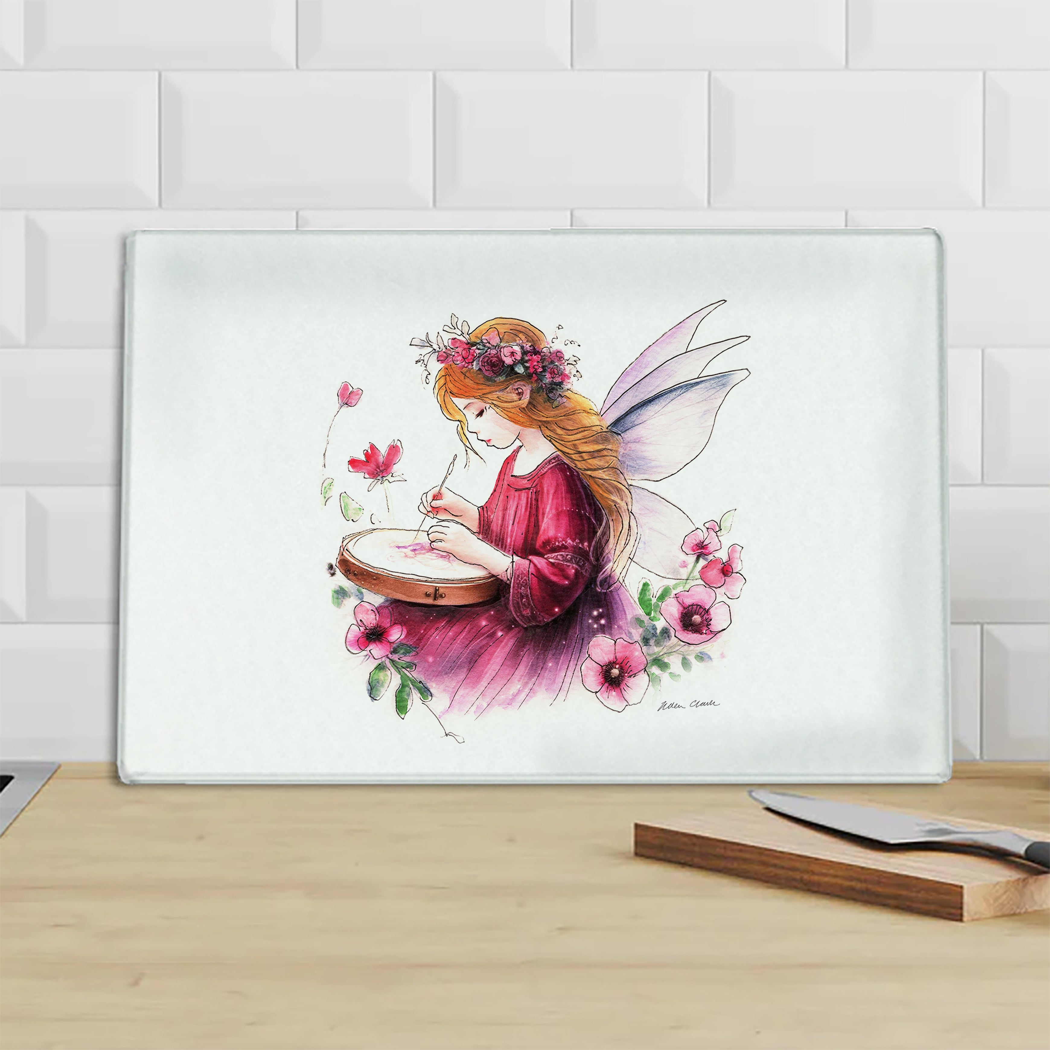 Crafting Embroidery Fairy Chopping Board