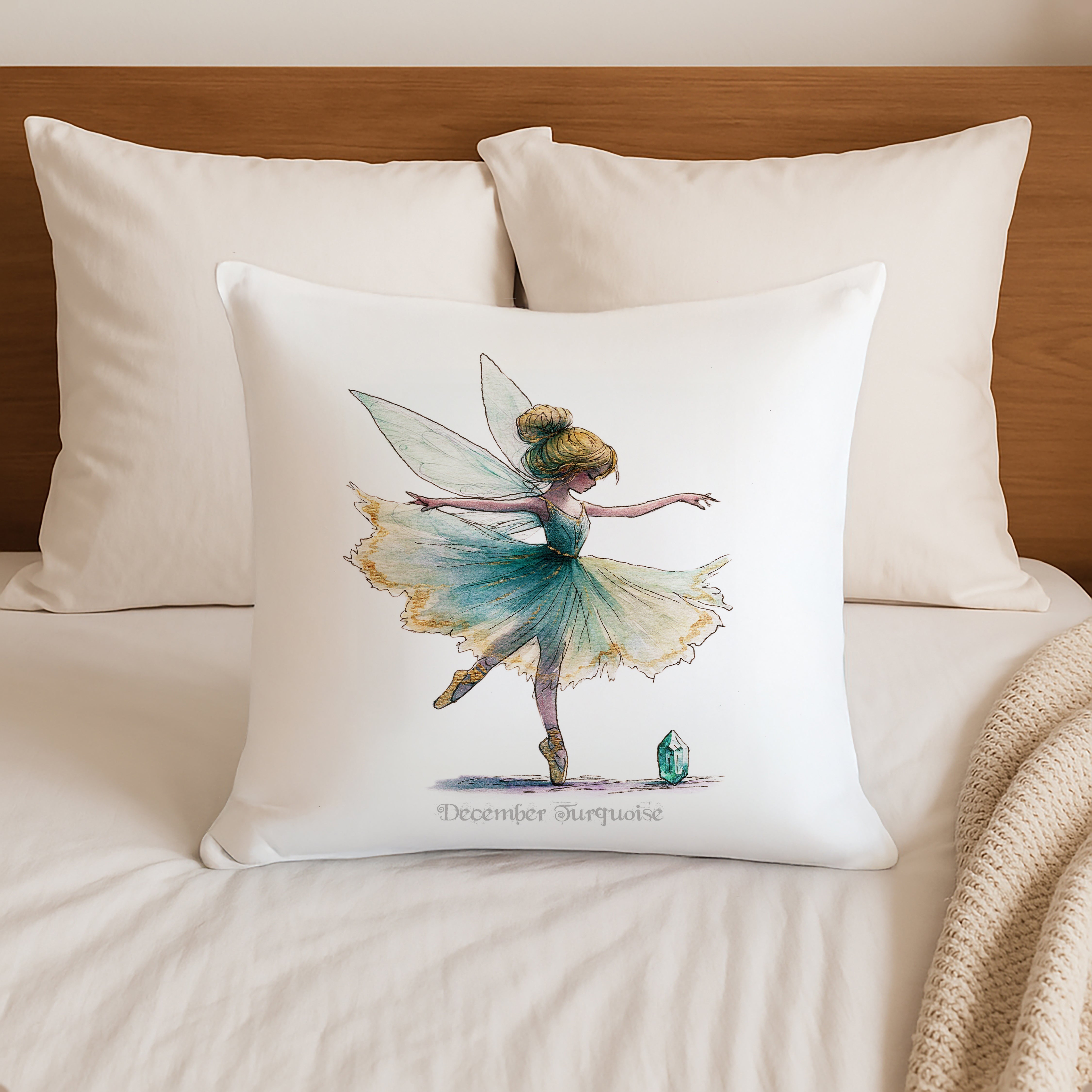 December Turquoise Birthstone Fairy Cushion