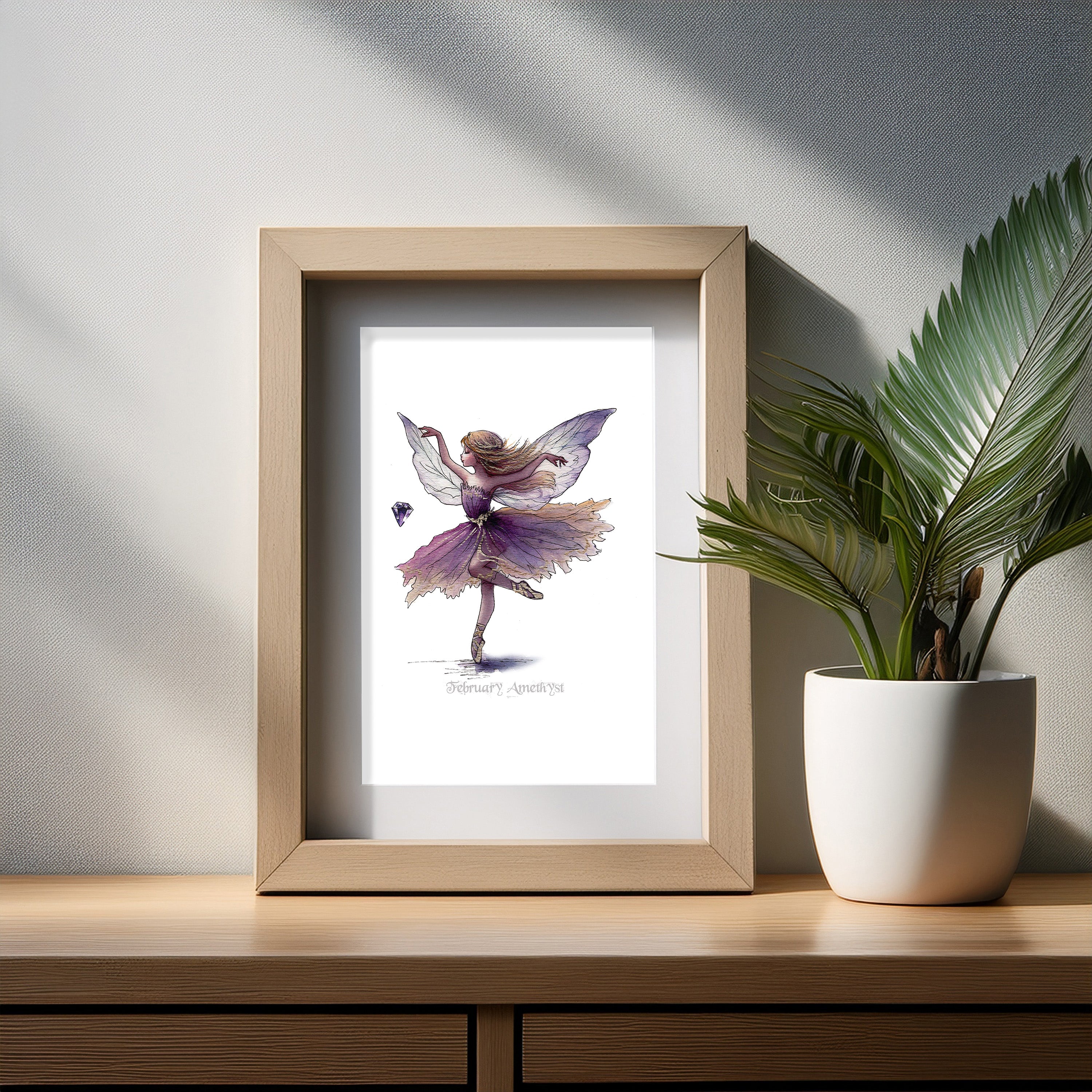 February Amethyst Birthstone Fairy Art Print