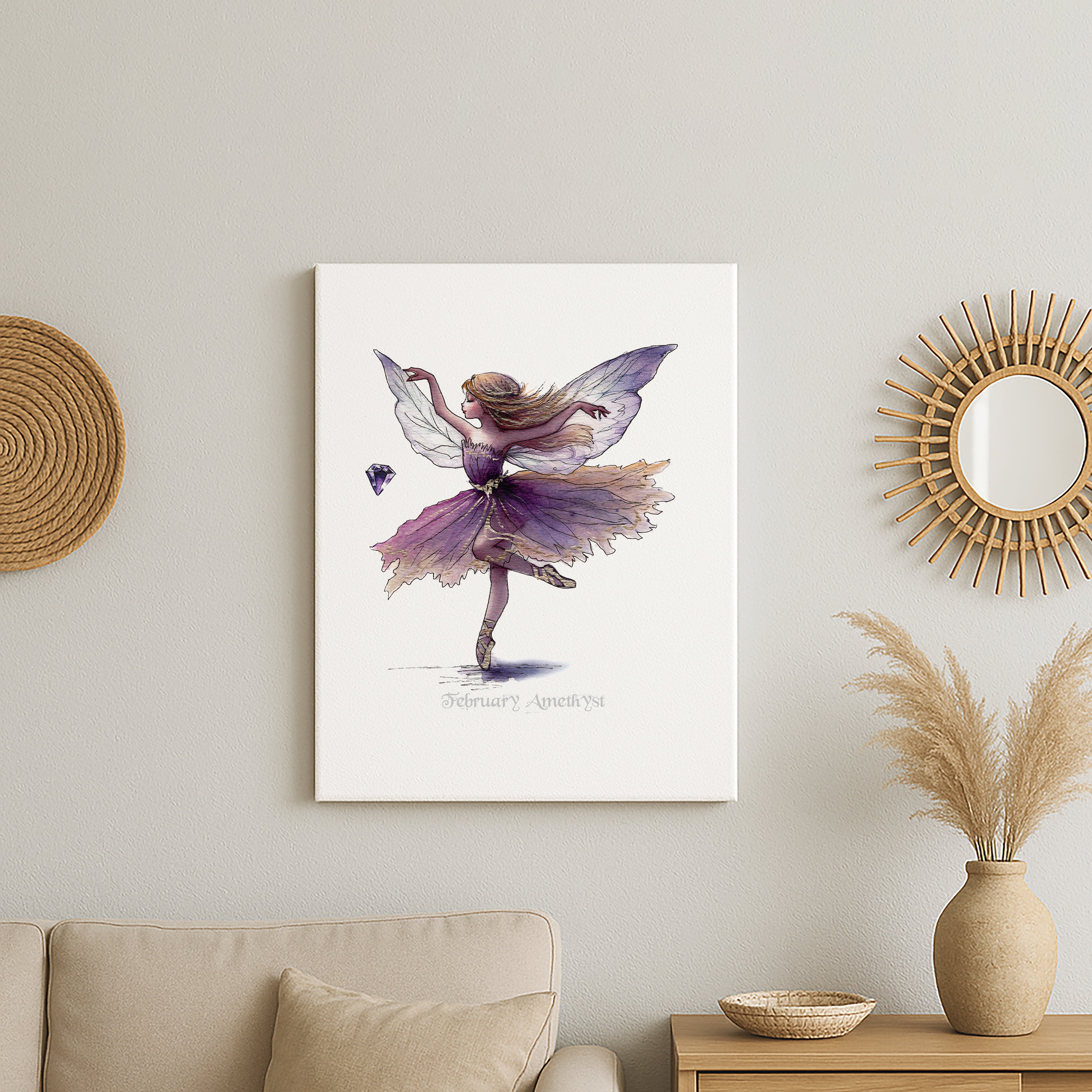 February Amethyst Birthstone Fairy Canvas