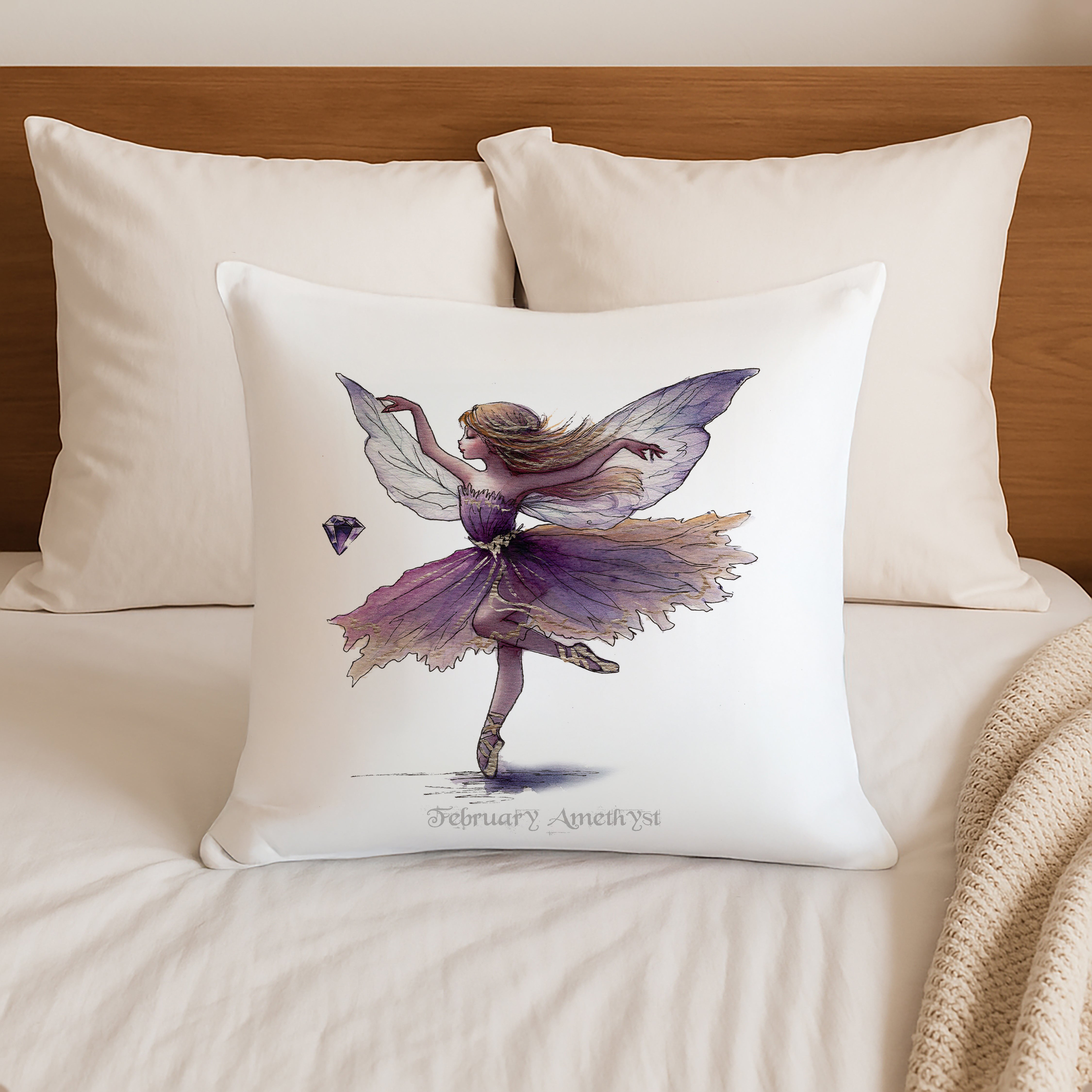 February Amethyst Birthstone Fairy Cushion
