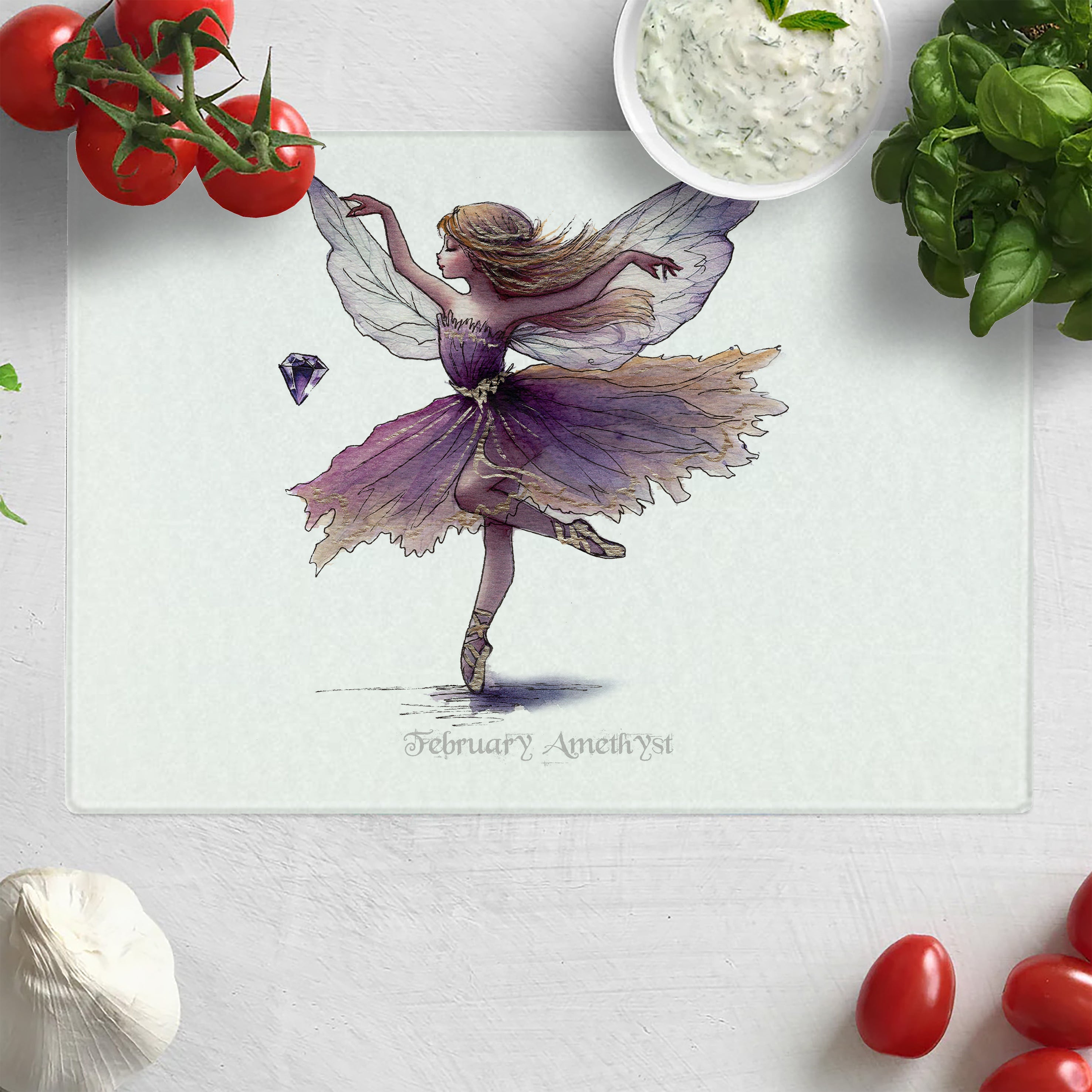 February Amethyst Birthstone Fairy Chopping Board
