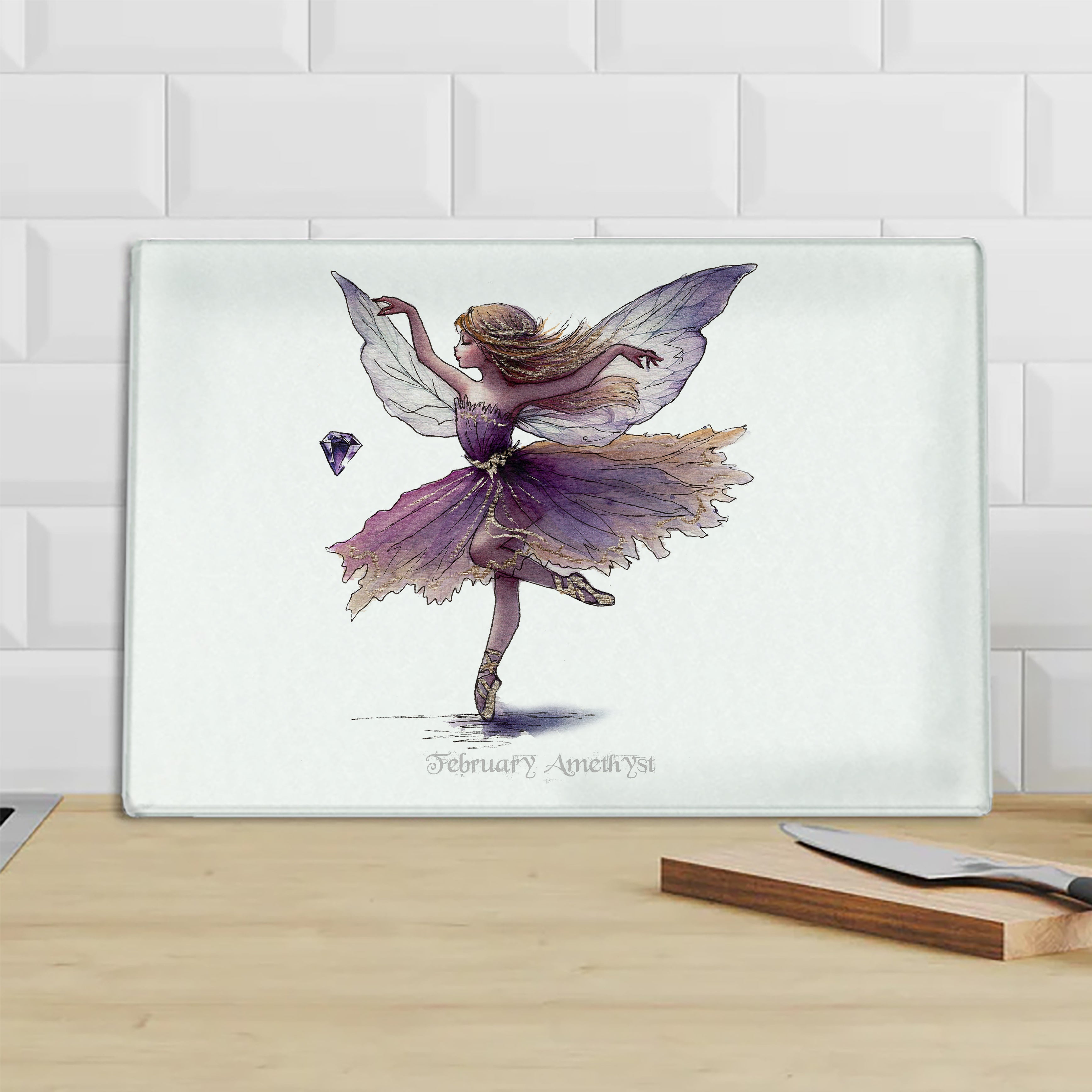 February Amethyst Birthstone Fairy Chopping Board