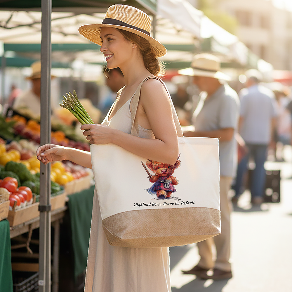 Highland Born, Brave by Default Tote Bag