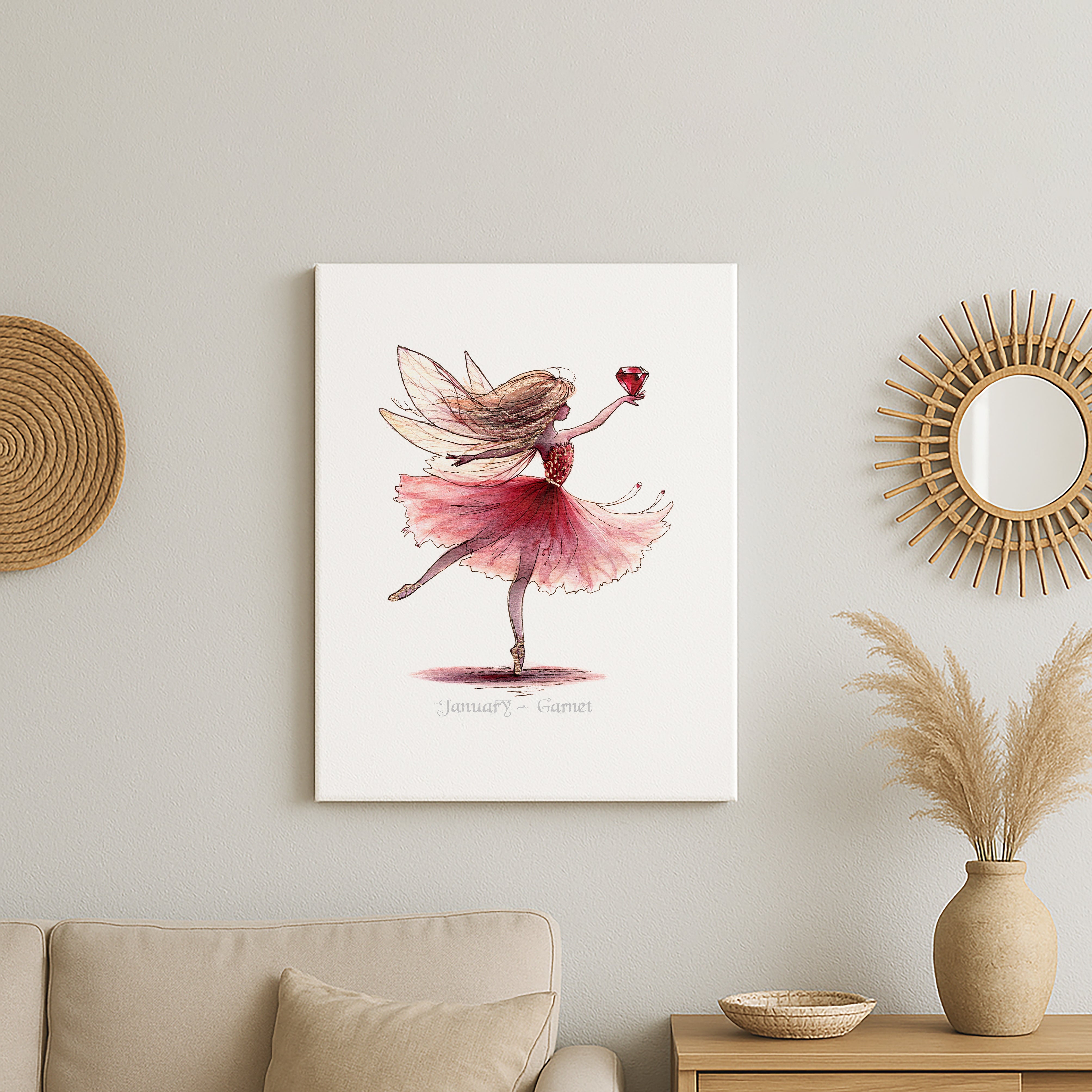 January Garnet Birthstone Fairy Canvas