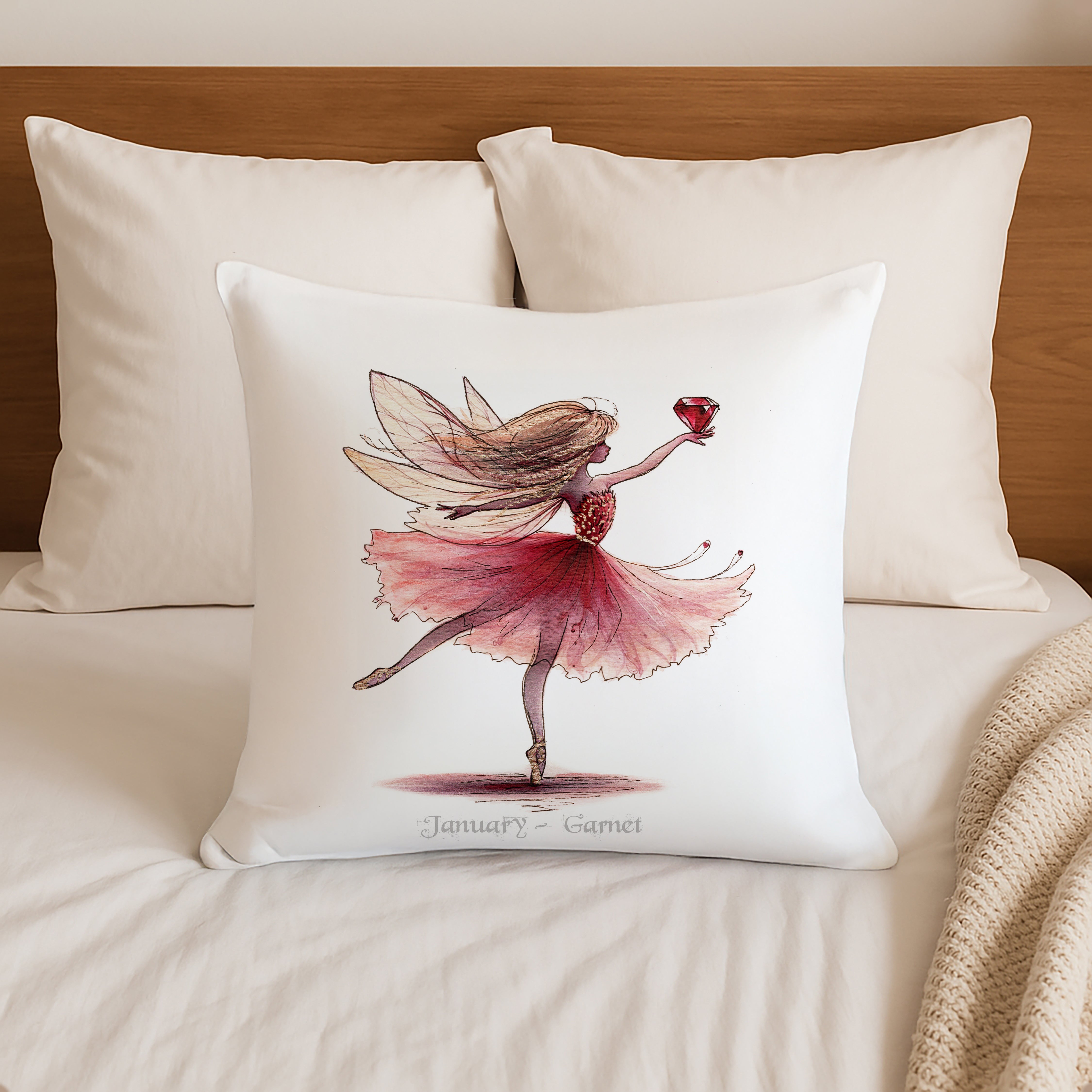 January Garnet Birthstone Fairy Cushion