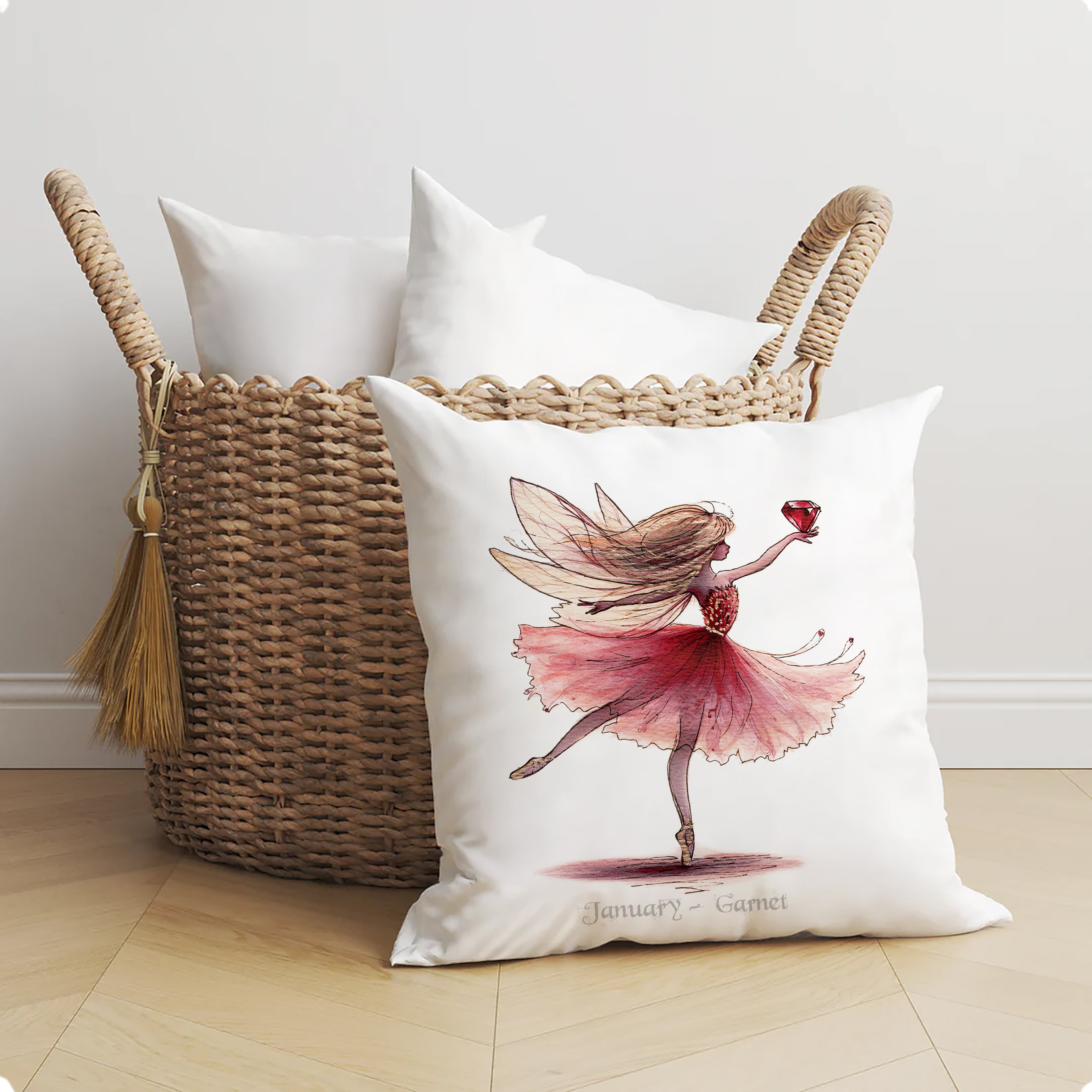 January Garnet Birthstone Fairy Cushion