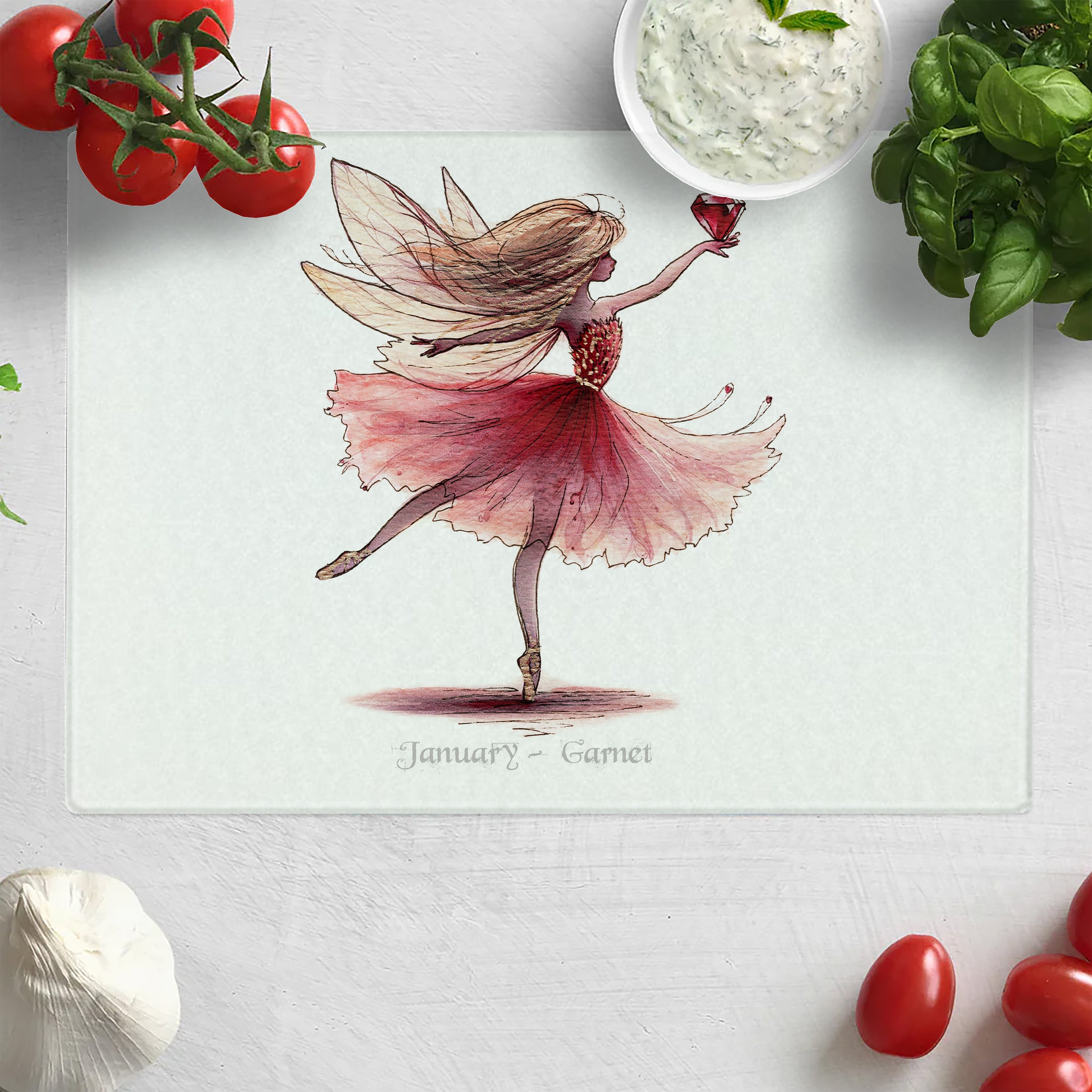 January Garnet Birthstone Fairy Chopping Board