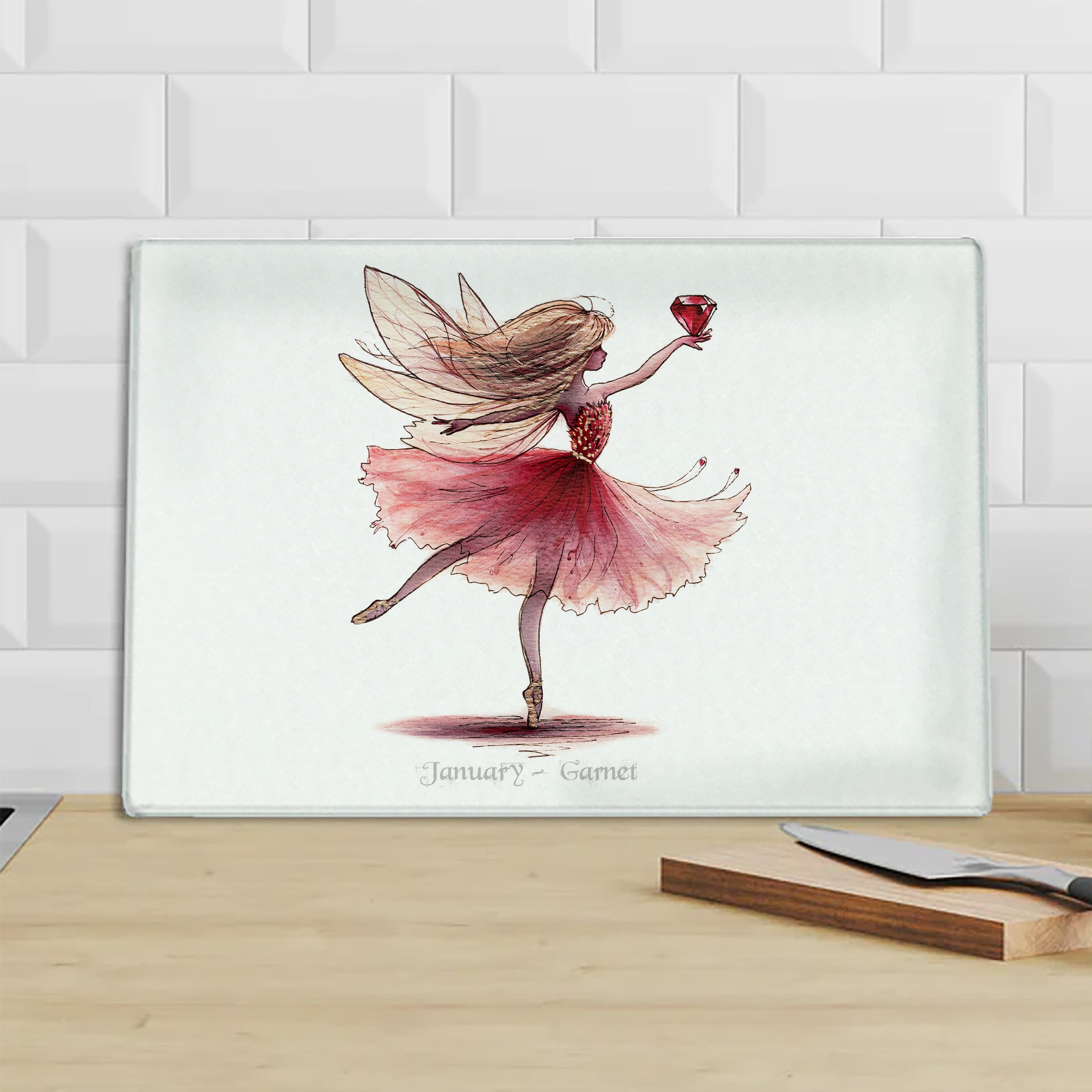 January Garnet Birthstone Fairy Chopping Board