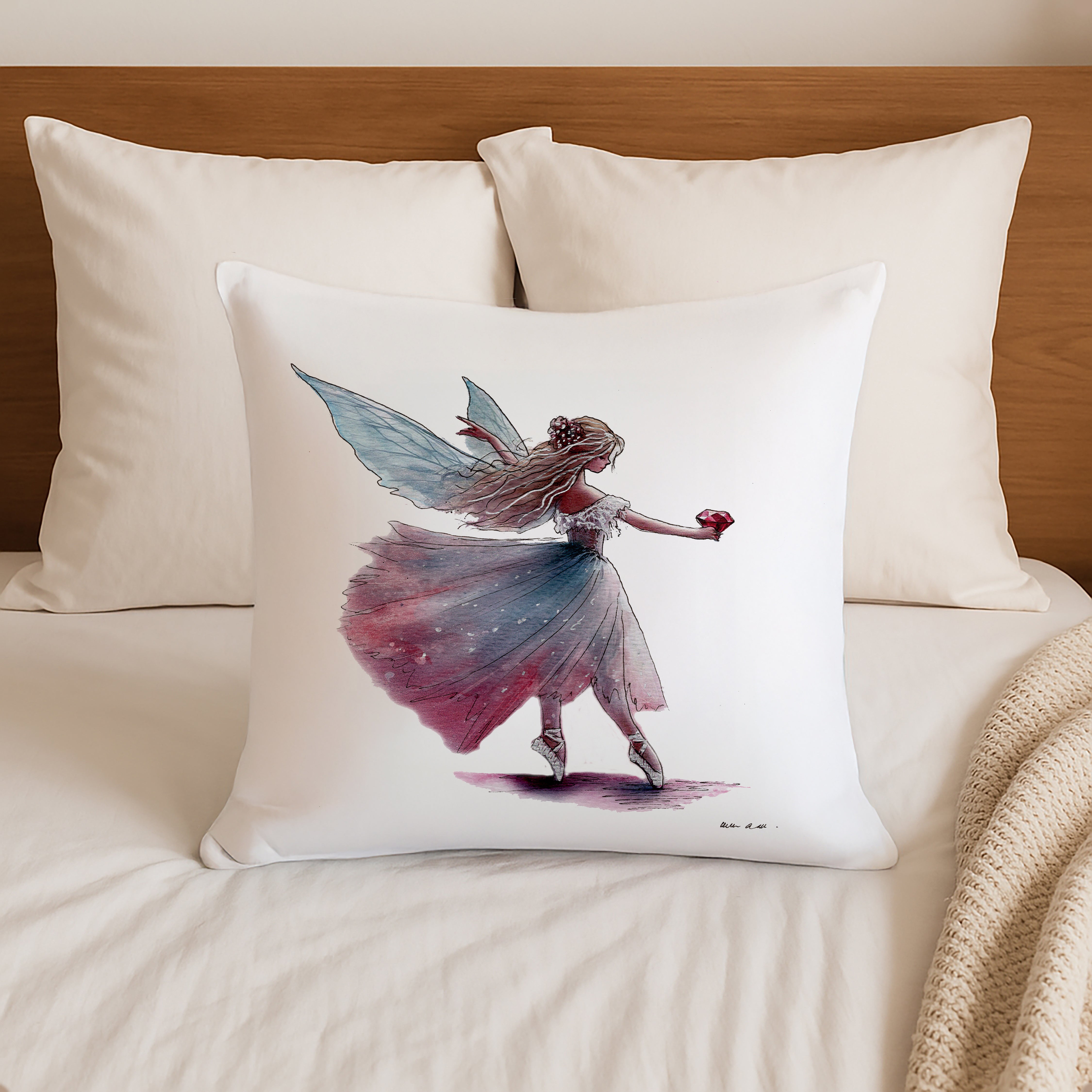 July Ruby Birthstone Fairy Cushion