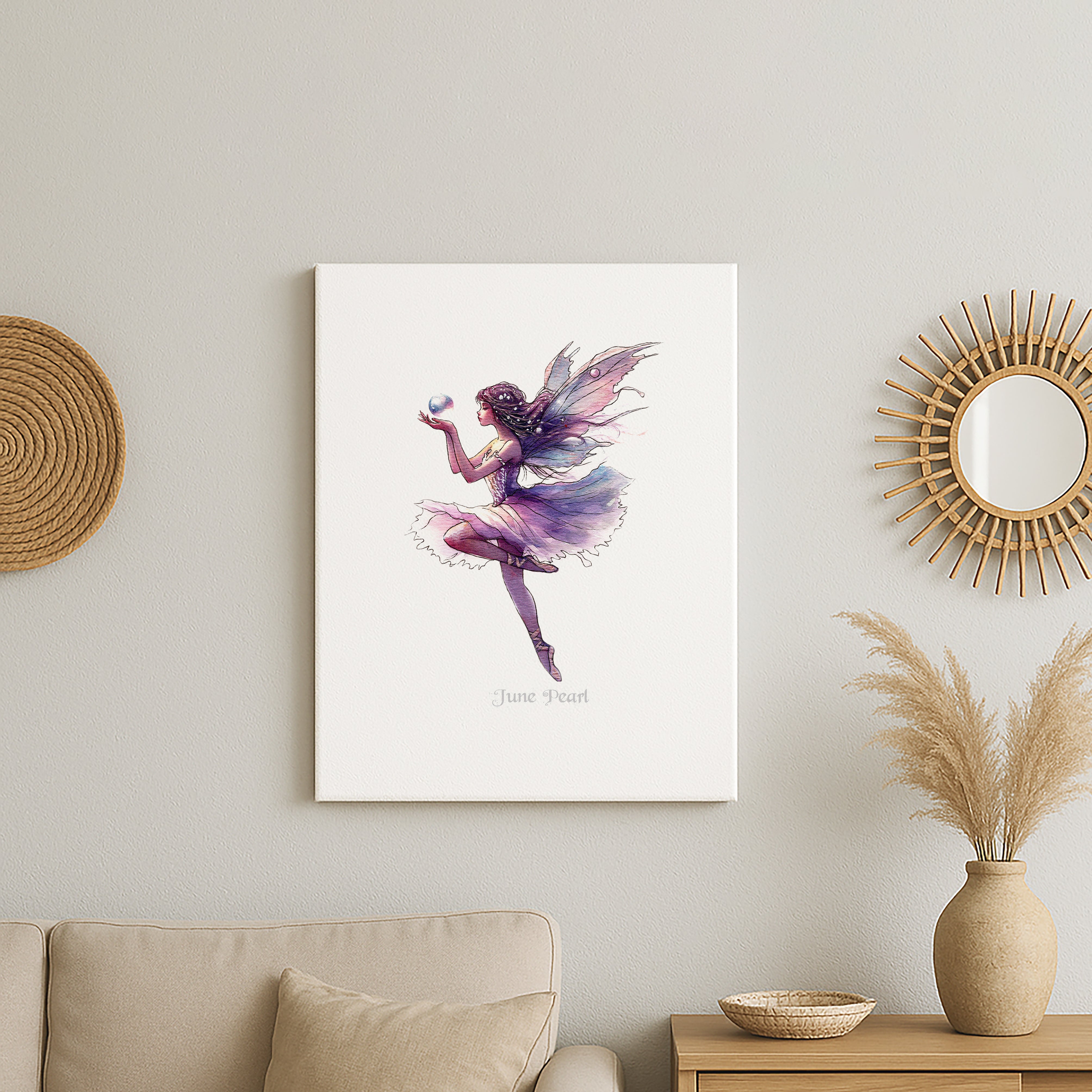 June Pearl Birthstone Fairy Canvas