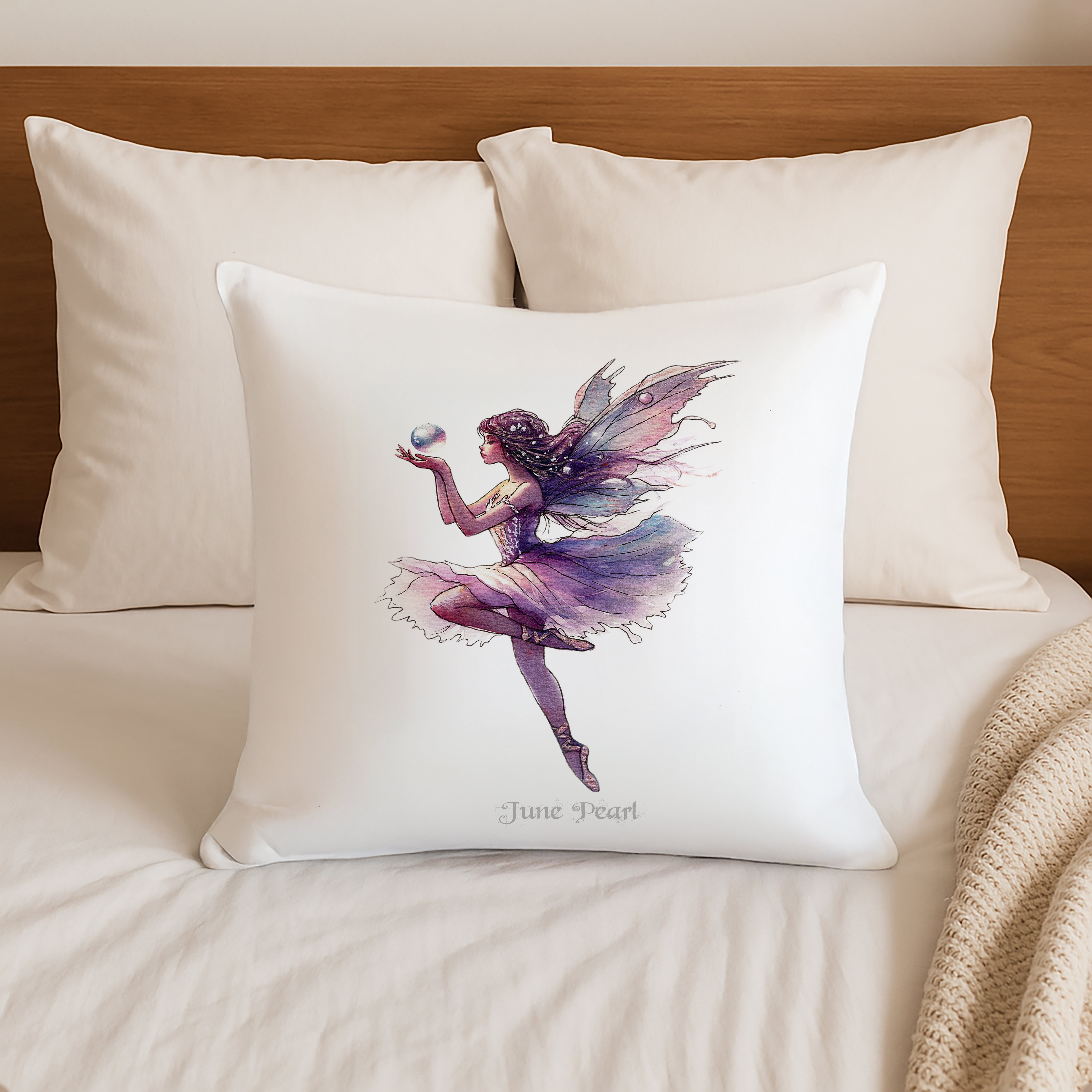 June Pearl Birthstone Fairy Cushion