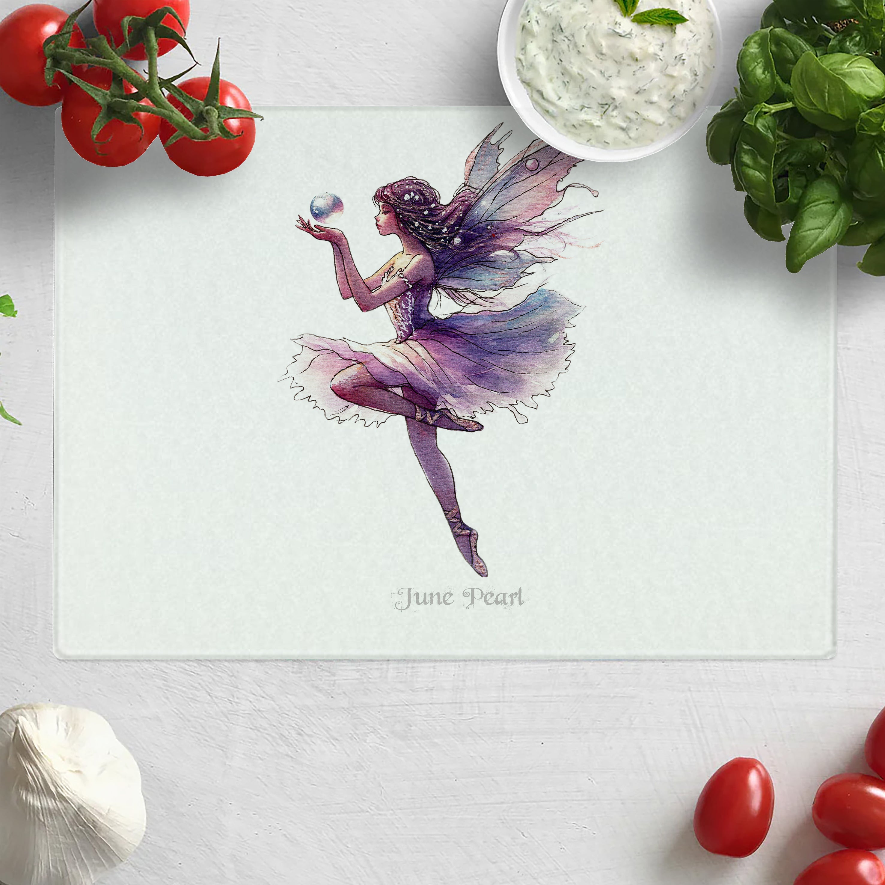 June Pearl Birthstone Fairy Chopping Board