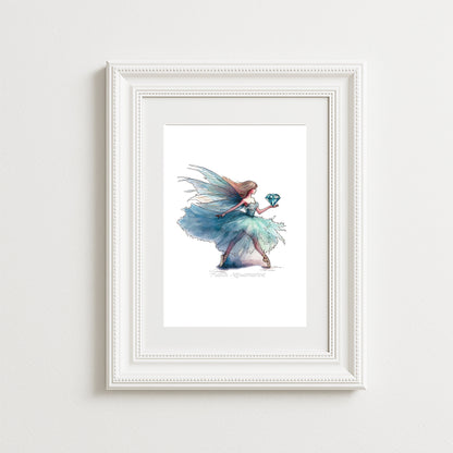 March Aquamarine Birthstone Fairy Art Print