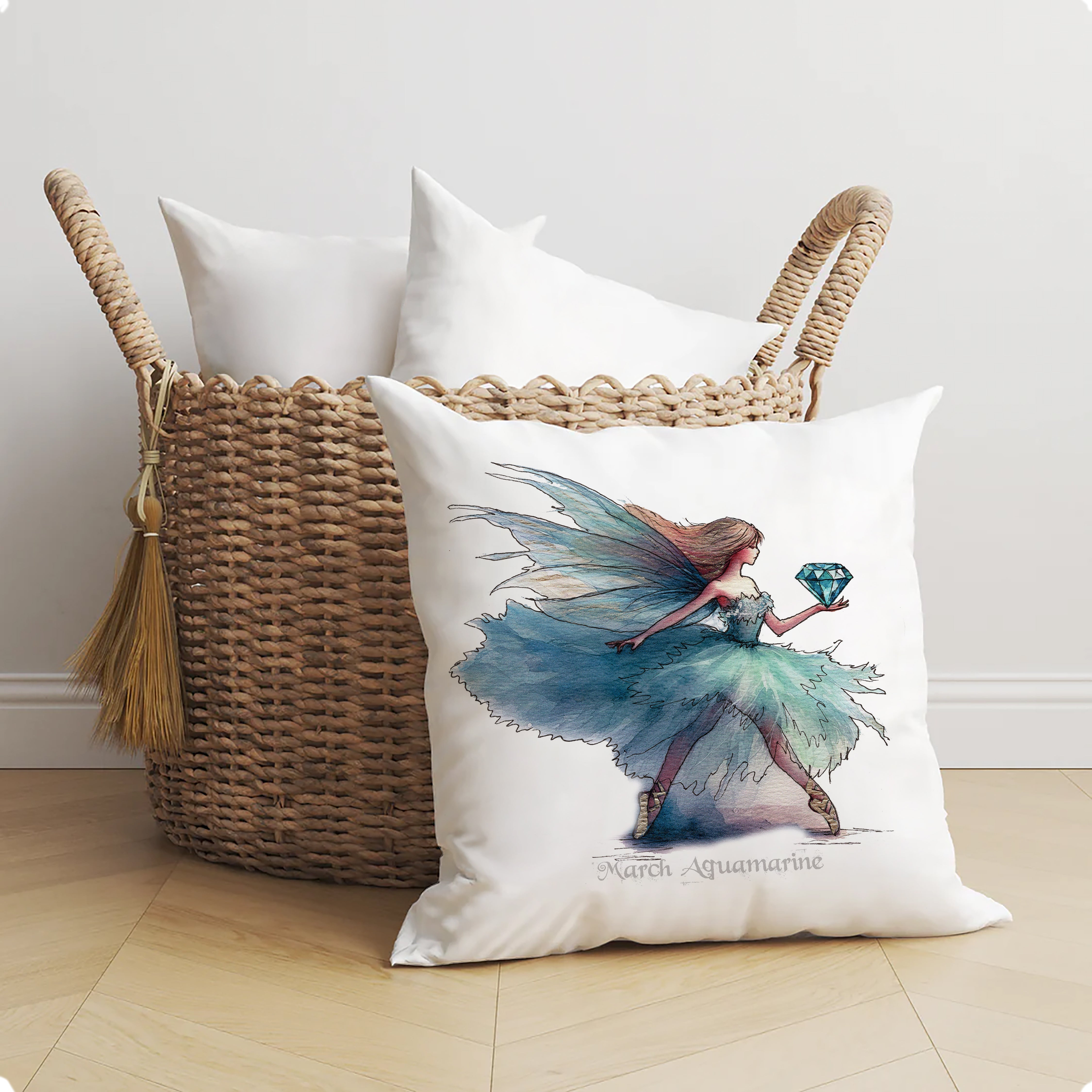 March Aquamarine Birthstone Fairy Cushion