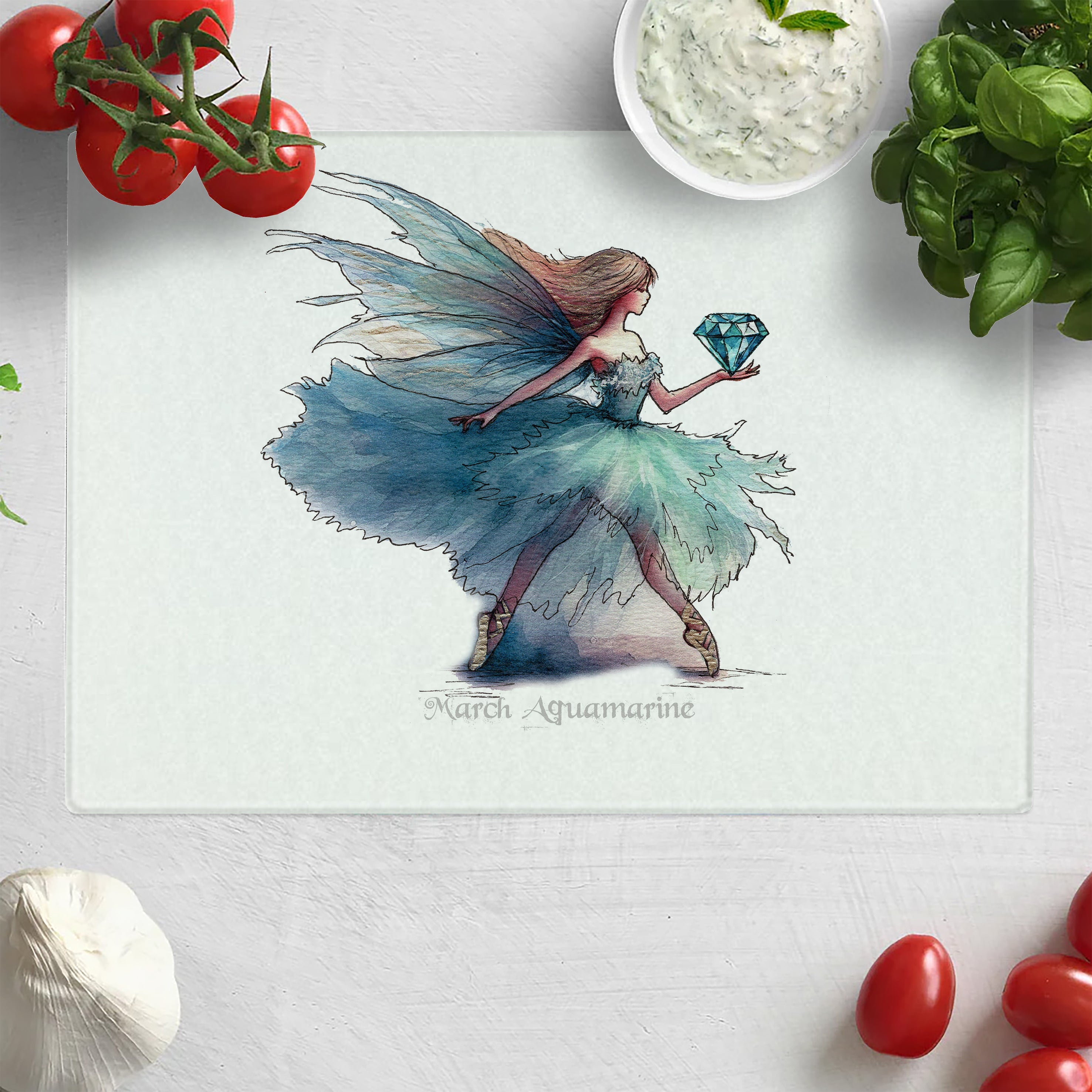 March Aquamarine Birthstone Fairy Chopping Board