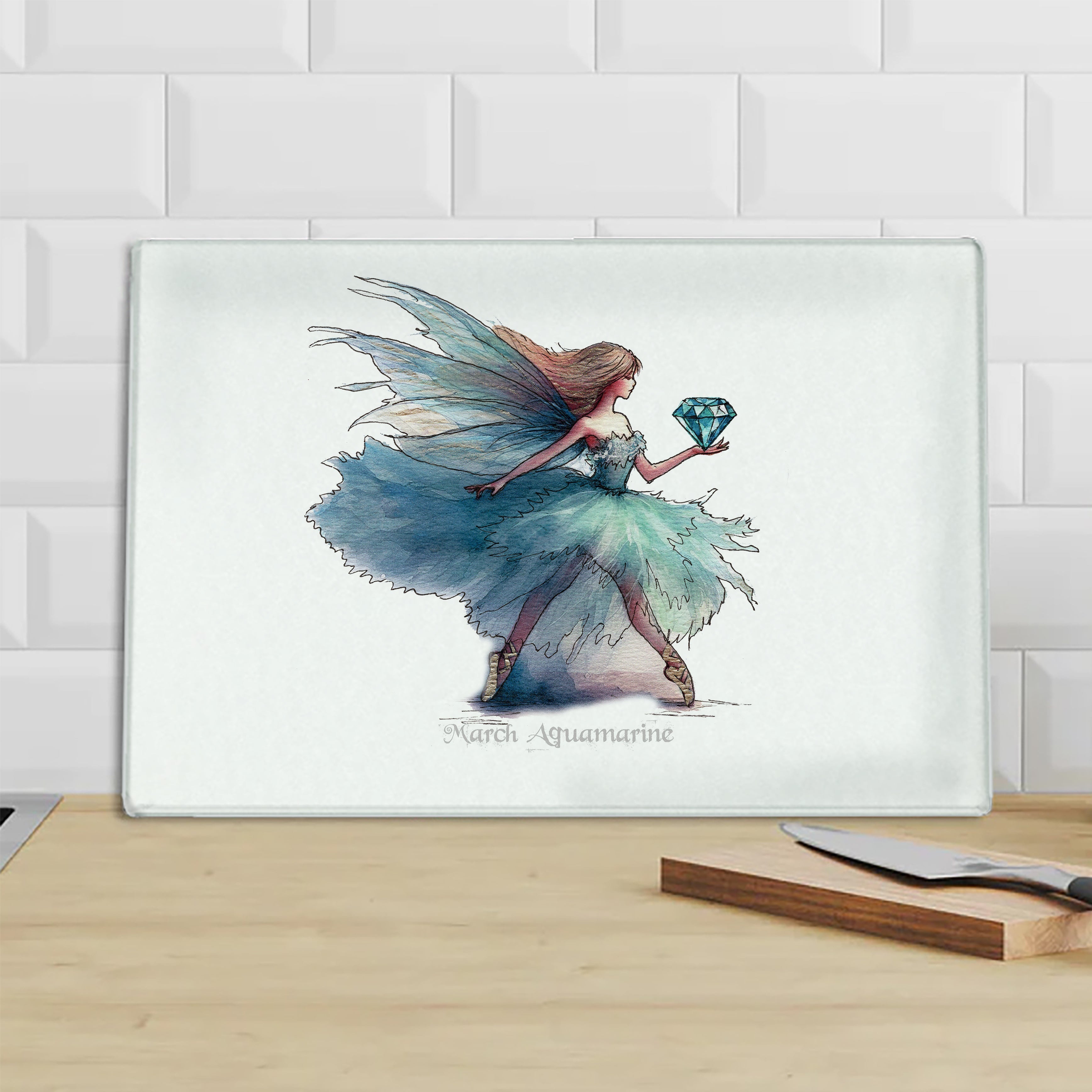 March Aquamarine Birthstone Fairy Chopping Board