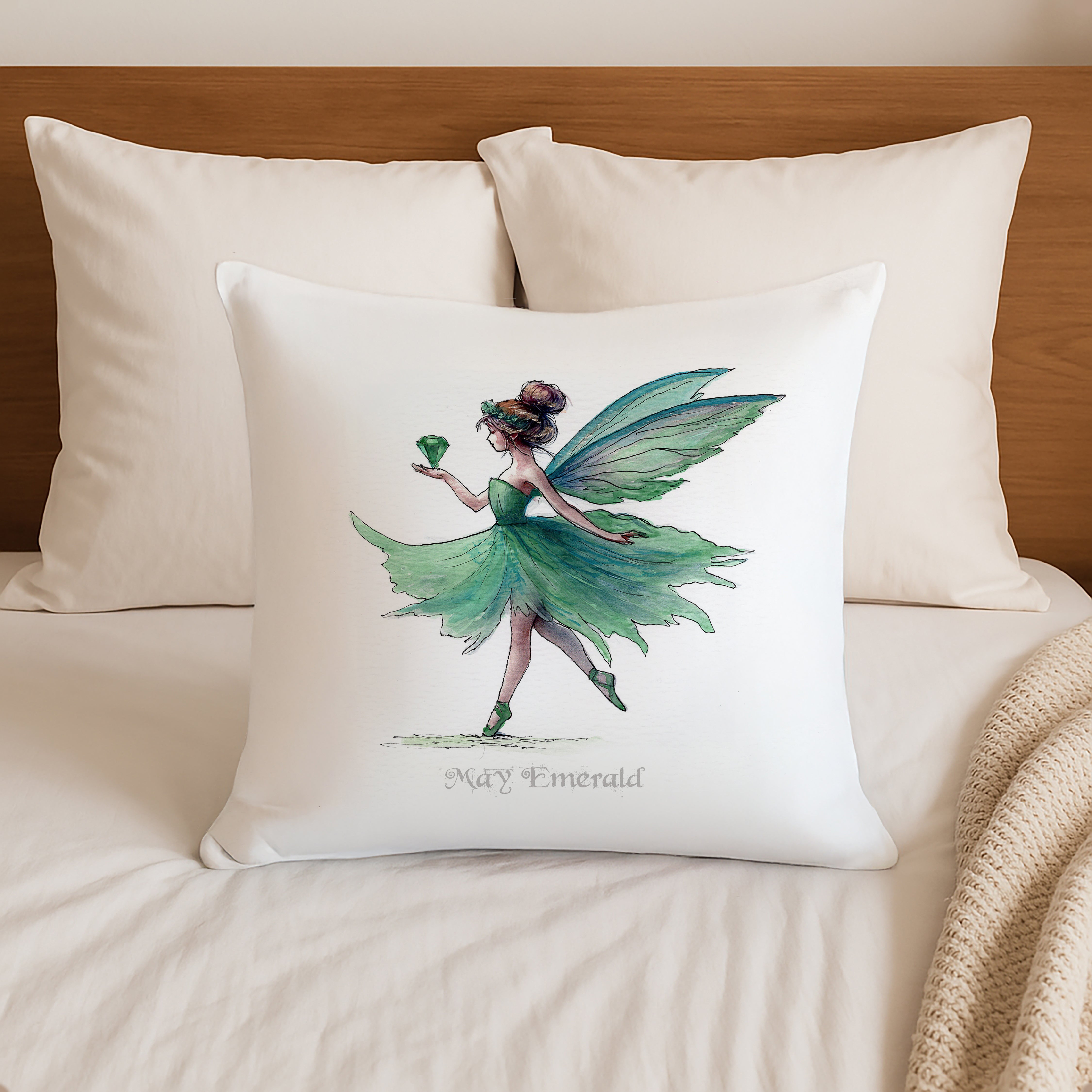 May Emerald Birthstone Fairy Cushion