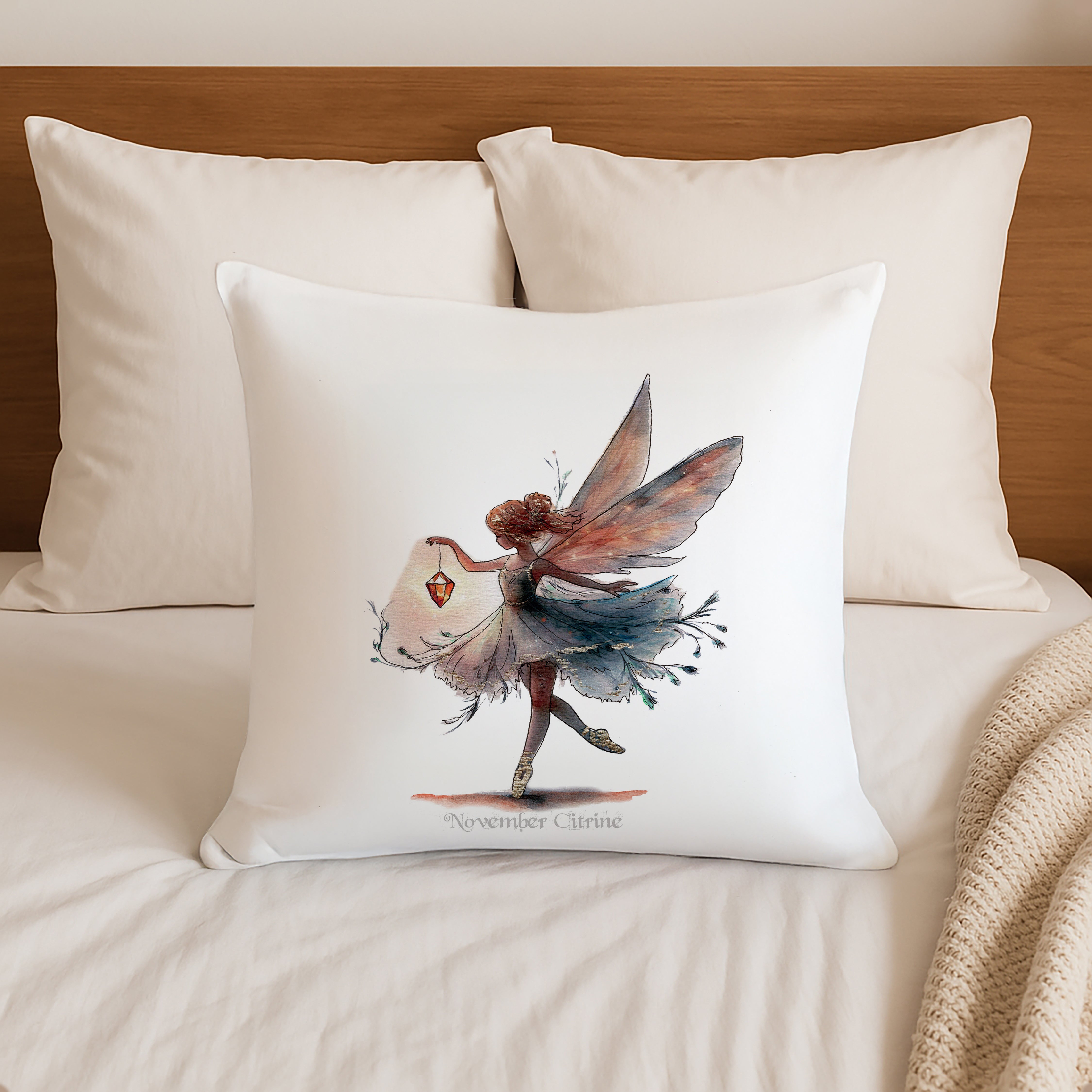 November Citrine Birthstone Fairy Cushion