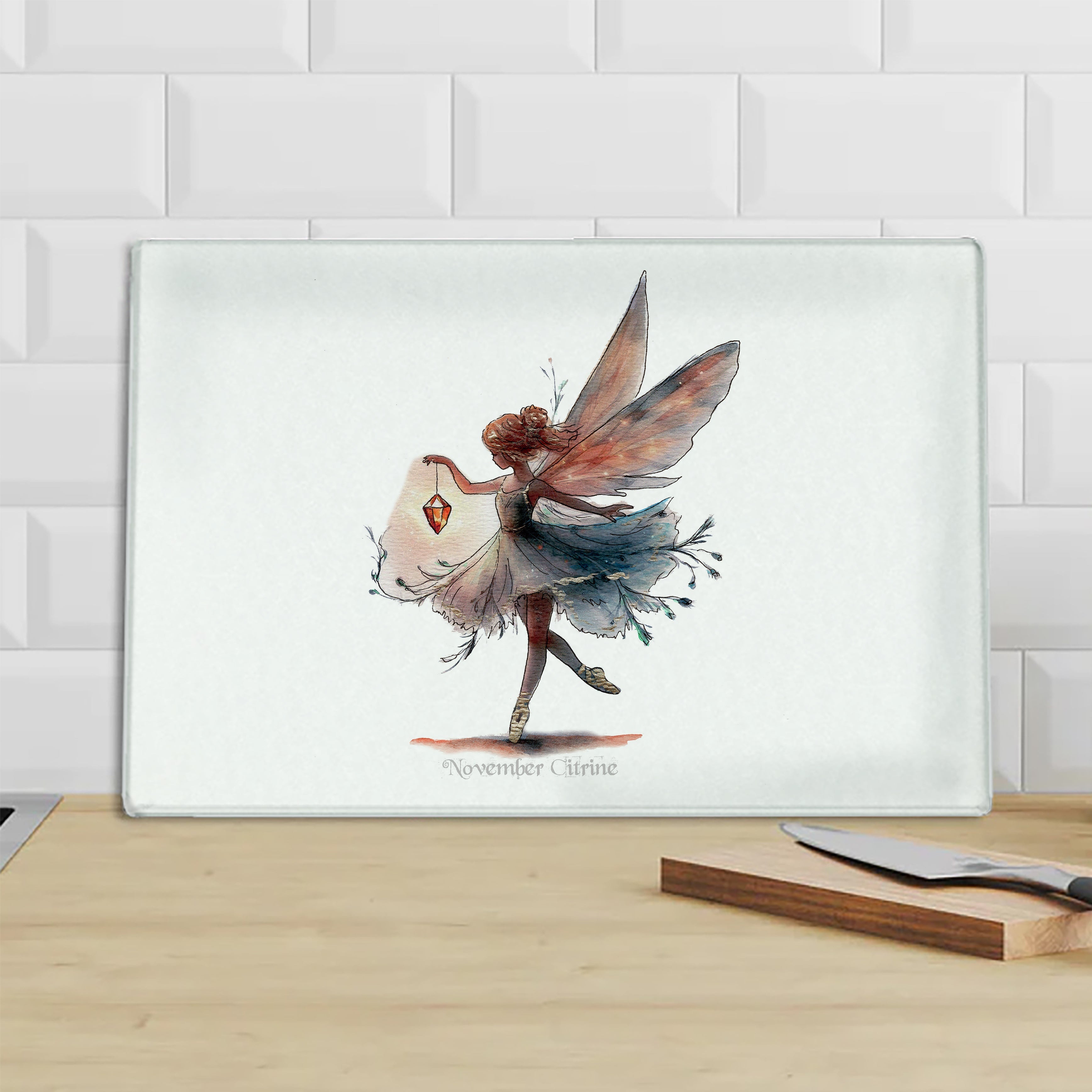 November Citrine Birthstone Fairy Chopping Board