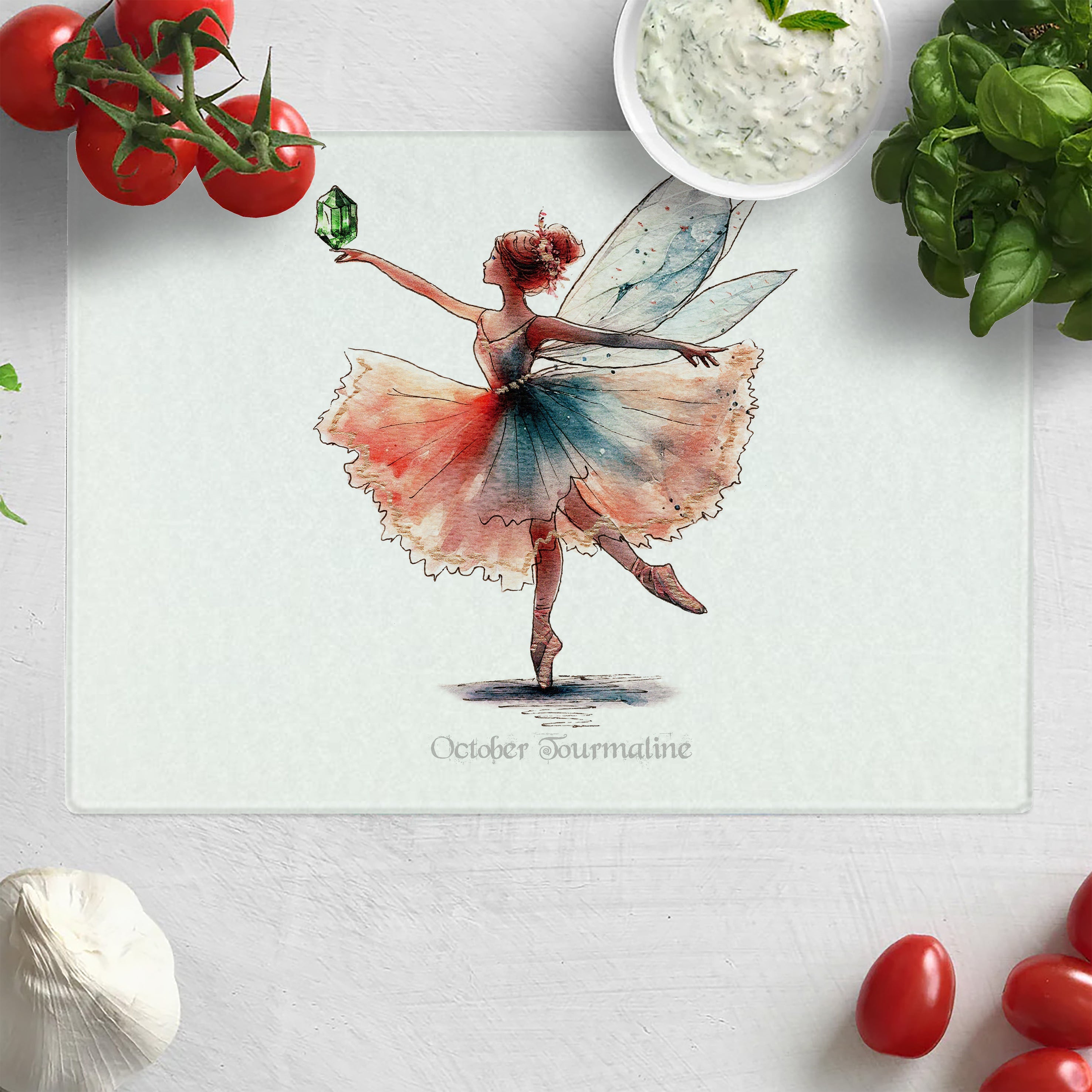 October Tourmaline Birthstone Fairy Chopping Board