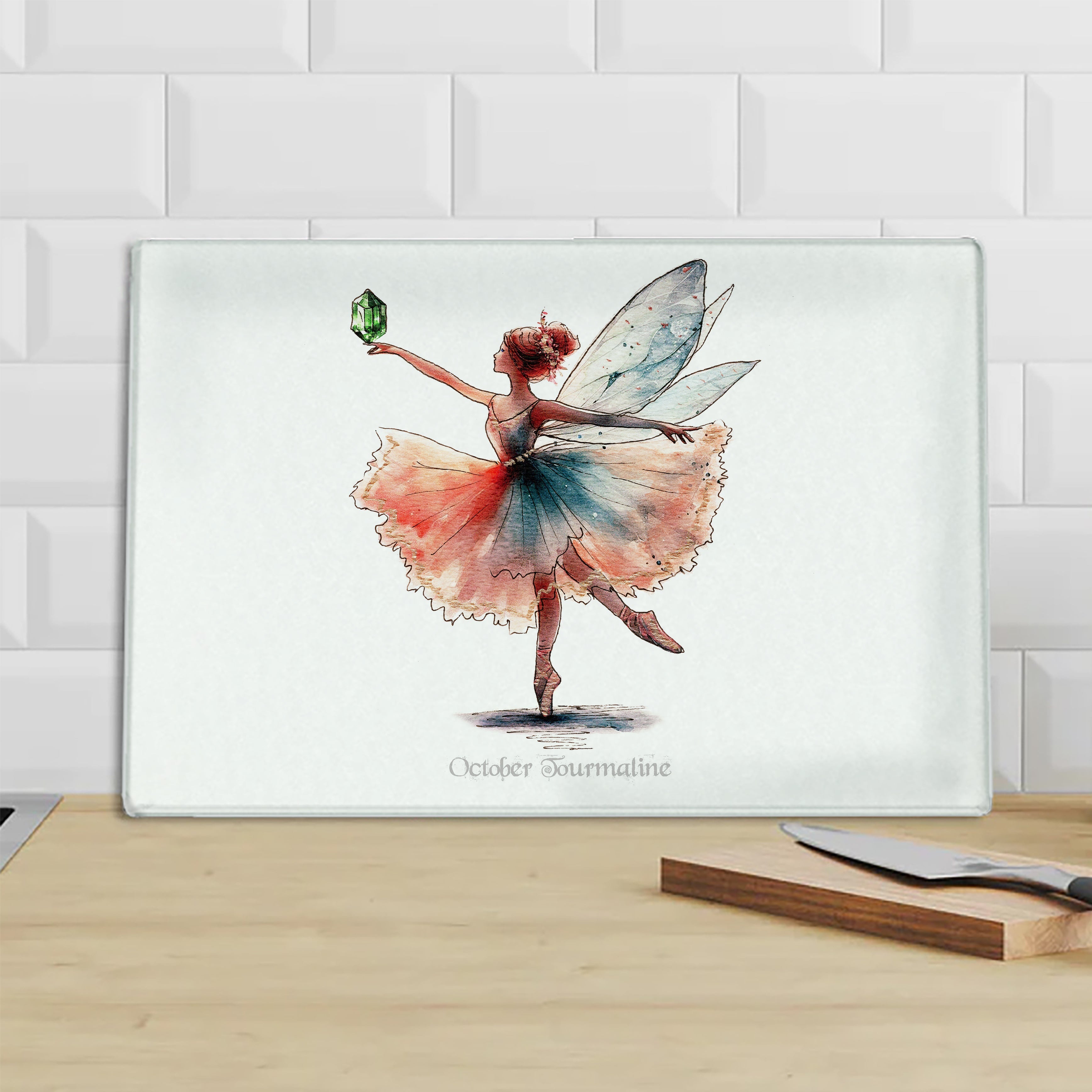 October Tourmaline Birthstone Fairy Chopping Board
