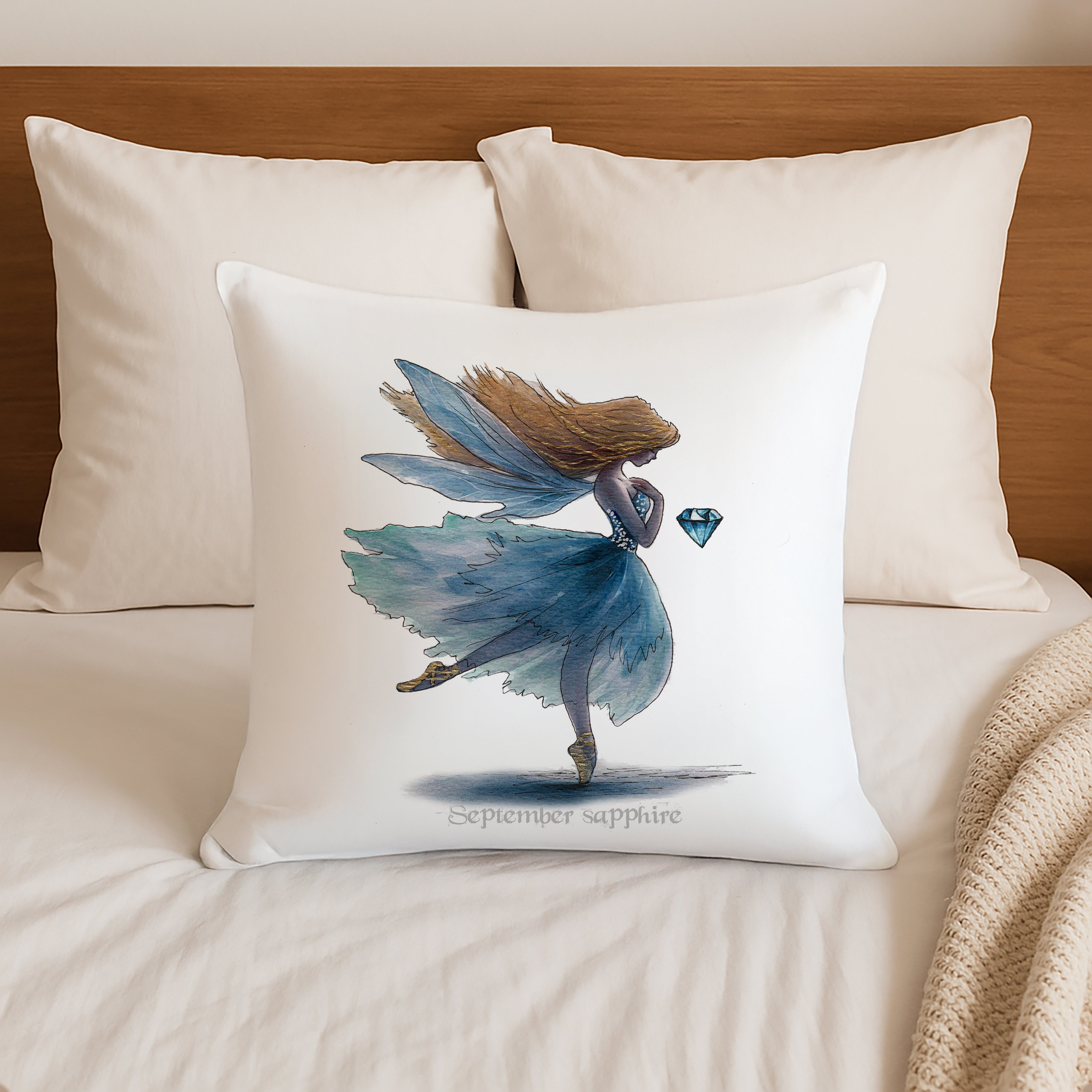 September Sapphire Birthstone Fairy Cushion