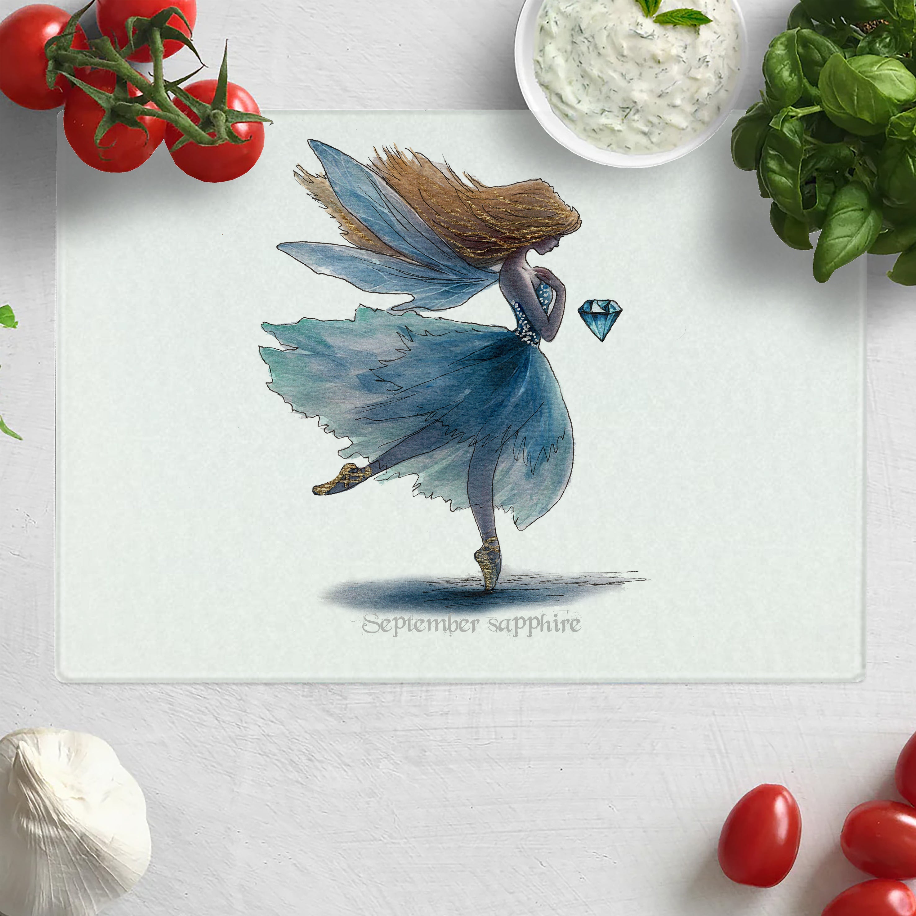 September Sapphire Birthstone Fairy Chopping Board