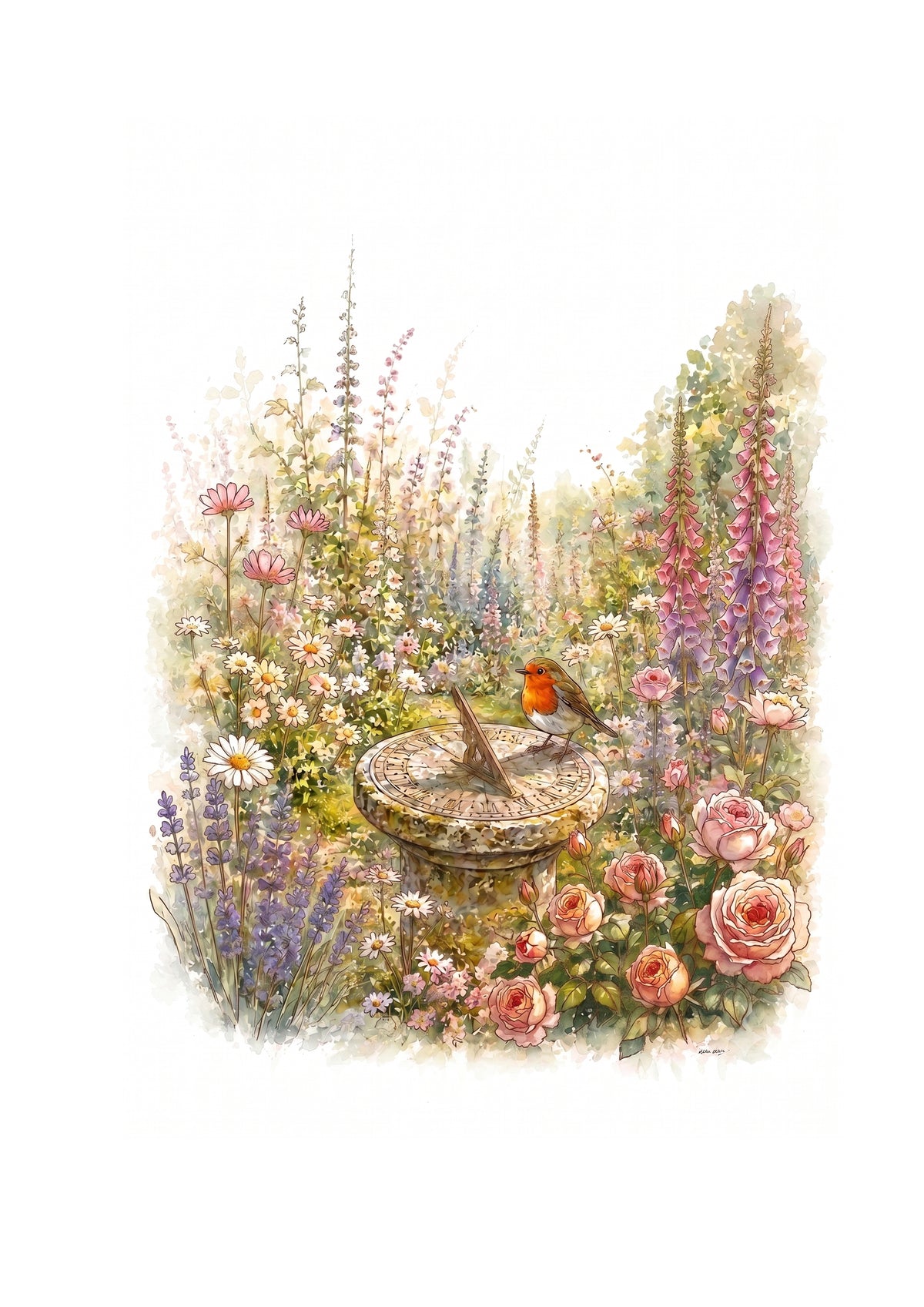 Sundial Garden Angel - Printable Watercolour Art