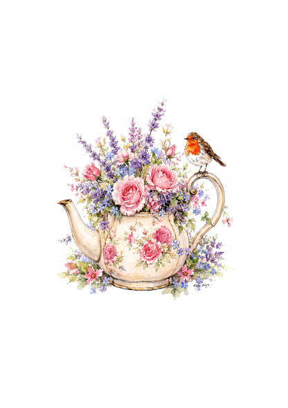 Teatime Blooms  - Printable Watercolour Art