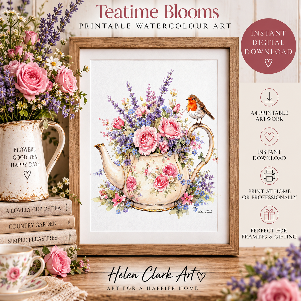 Teatime Blooms  - Printable Watercolour Art