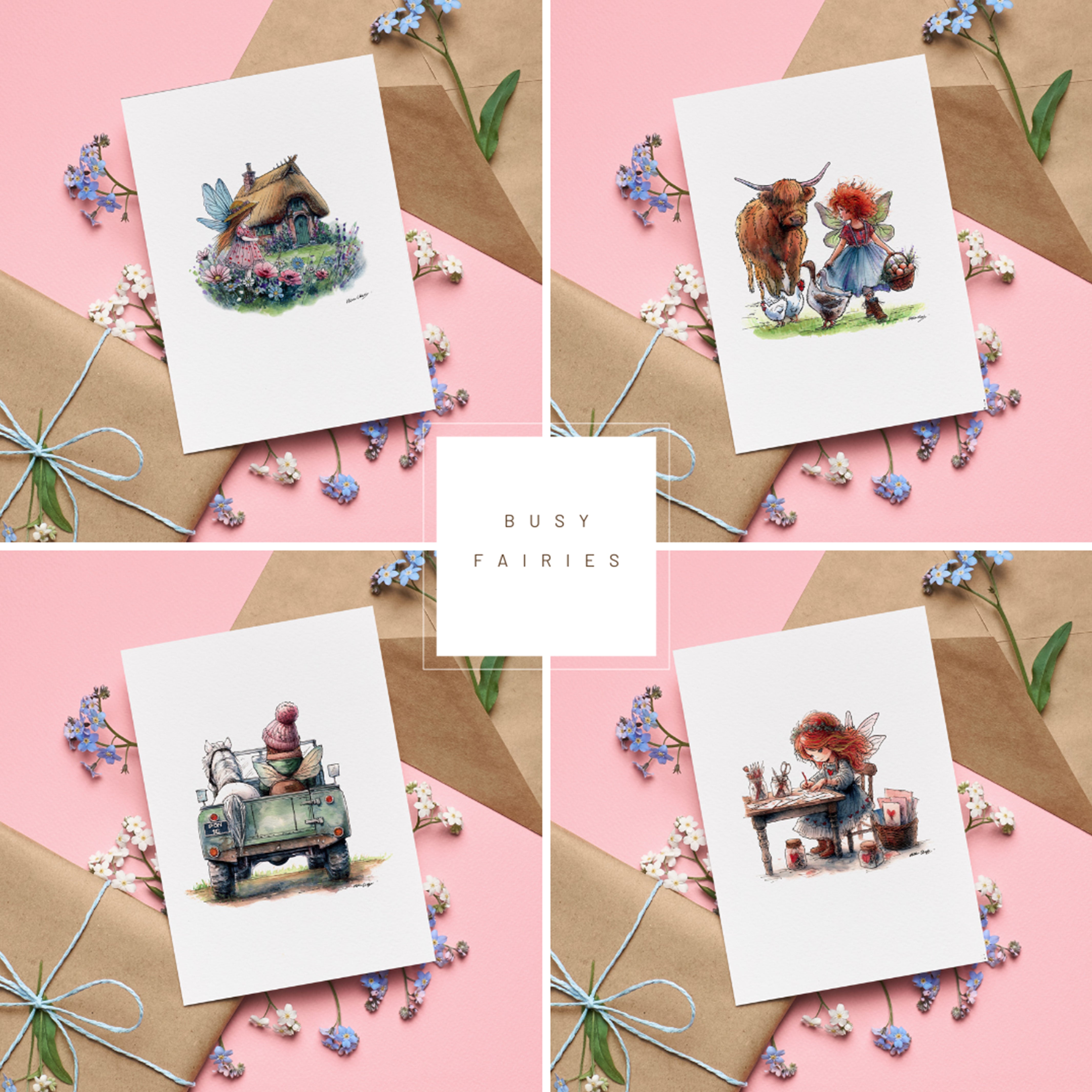 Busy Fairies Greetings Card Pack of 4