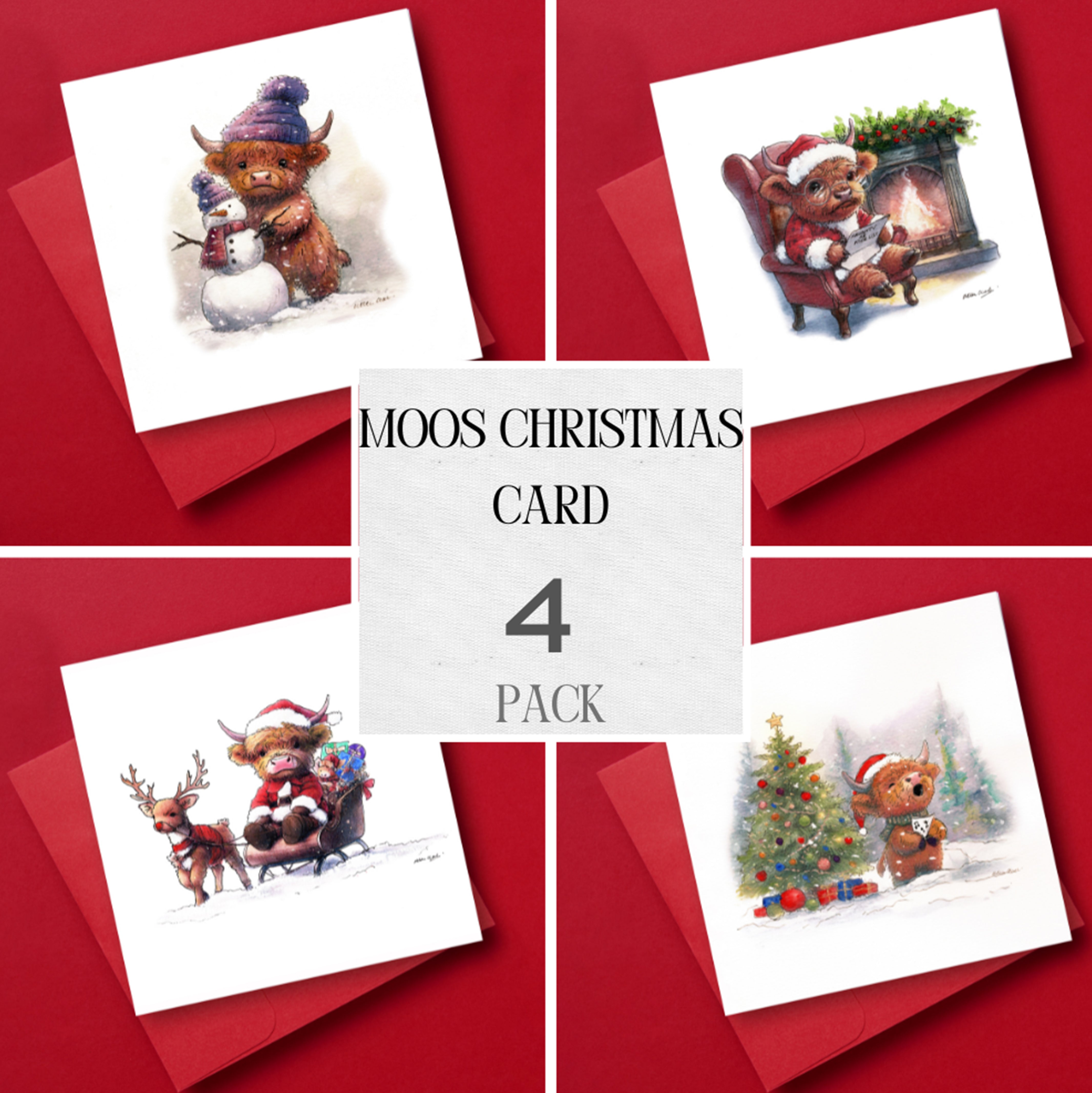 Christmas Moos Christmas Card Pack of 4