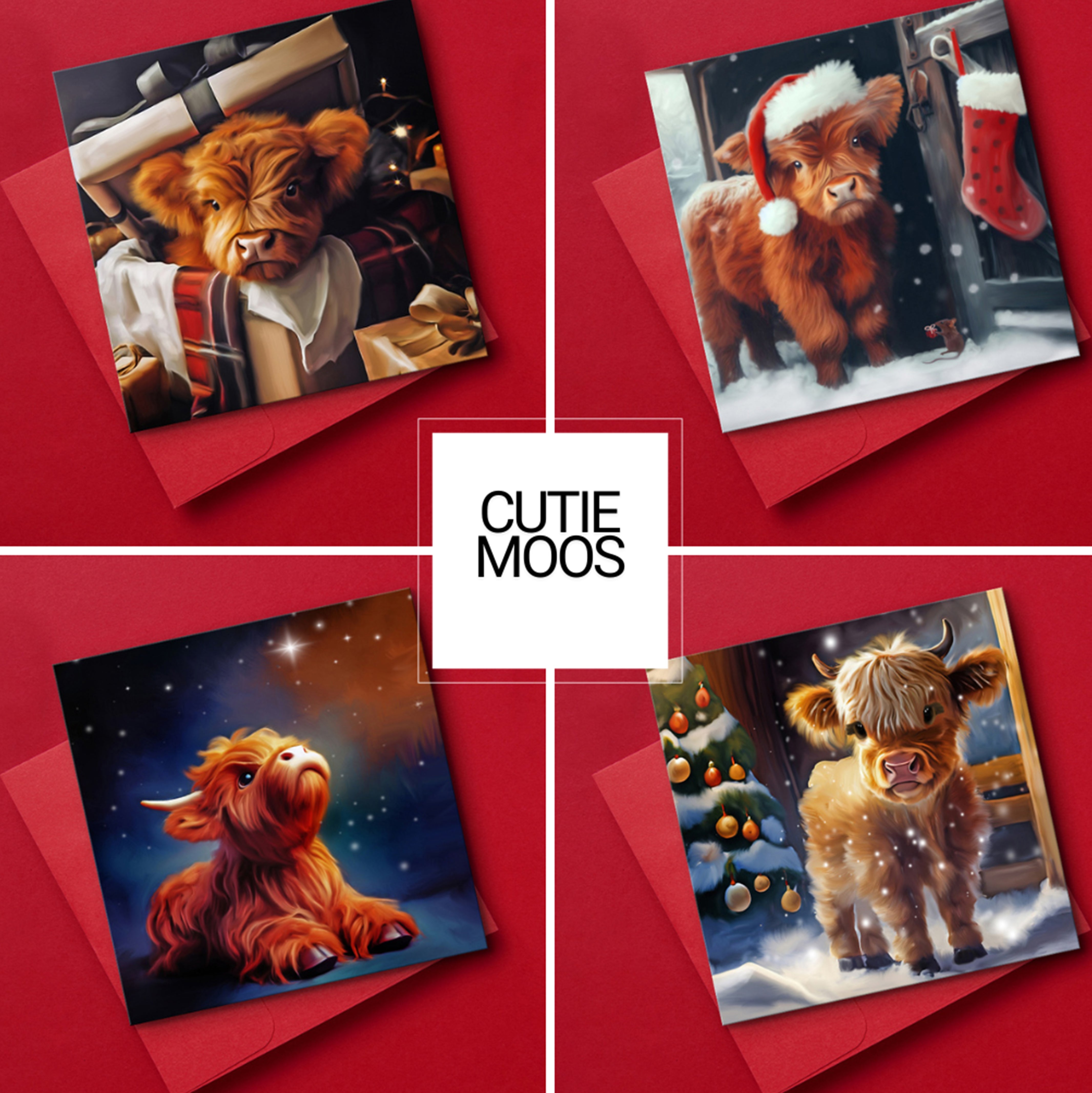 Cutie Moos Christmas Card Pack of 4