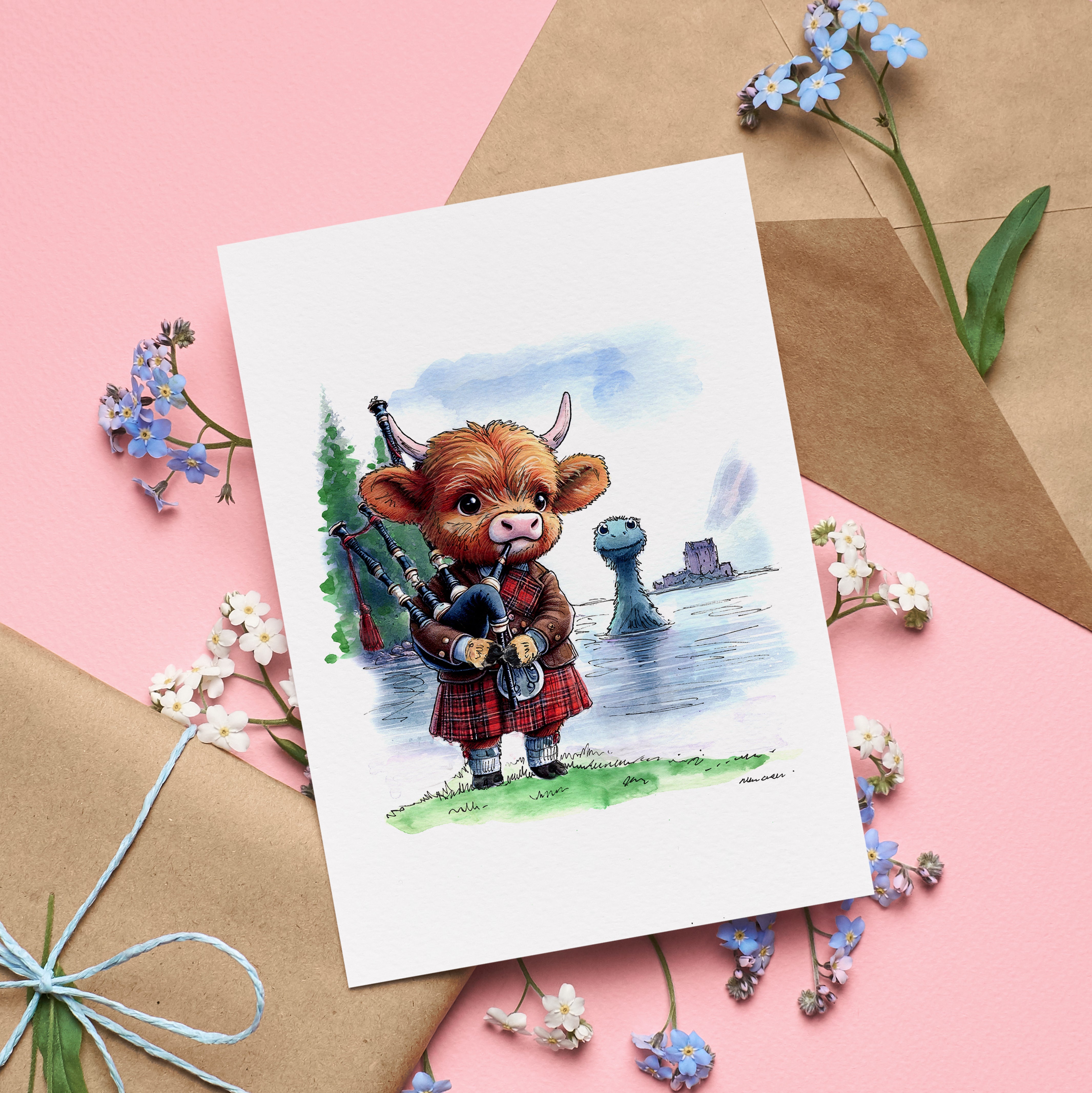 Wee Nessie Piper Greetings Card